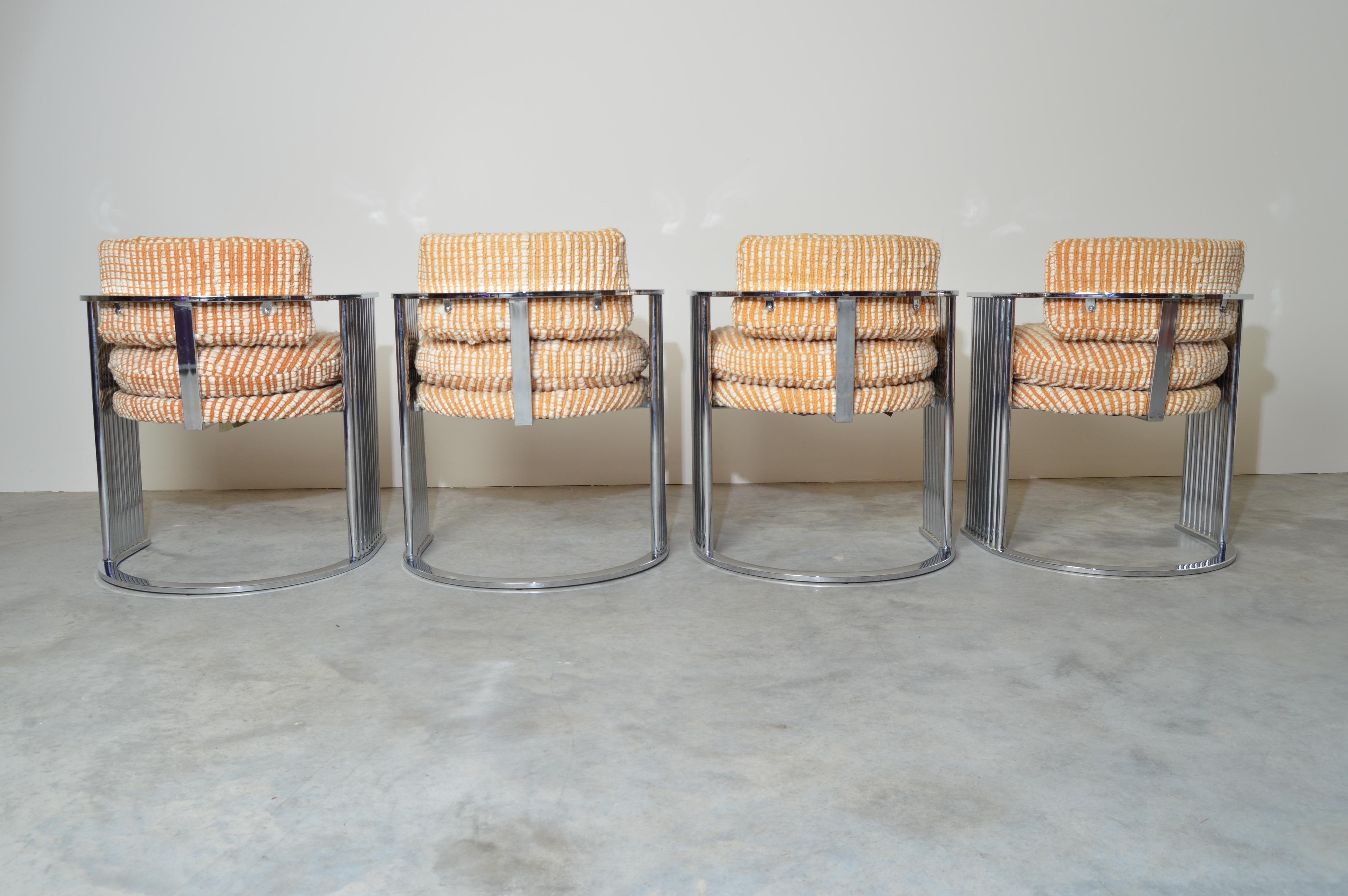 American Exceptional Set of 4 Milo Baughman for Thayer Coggin Chrome Barrel Dining Chairs