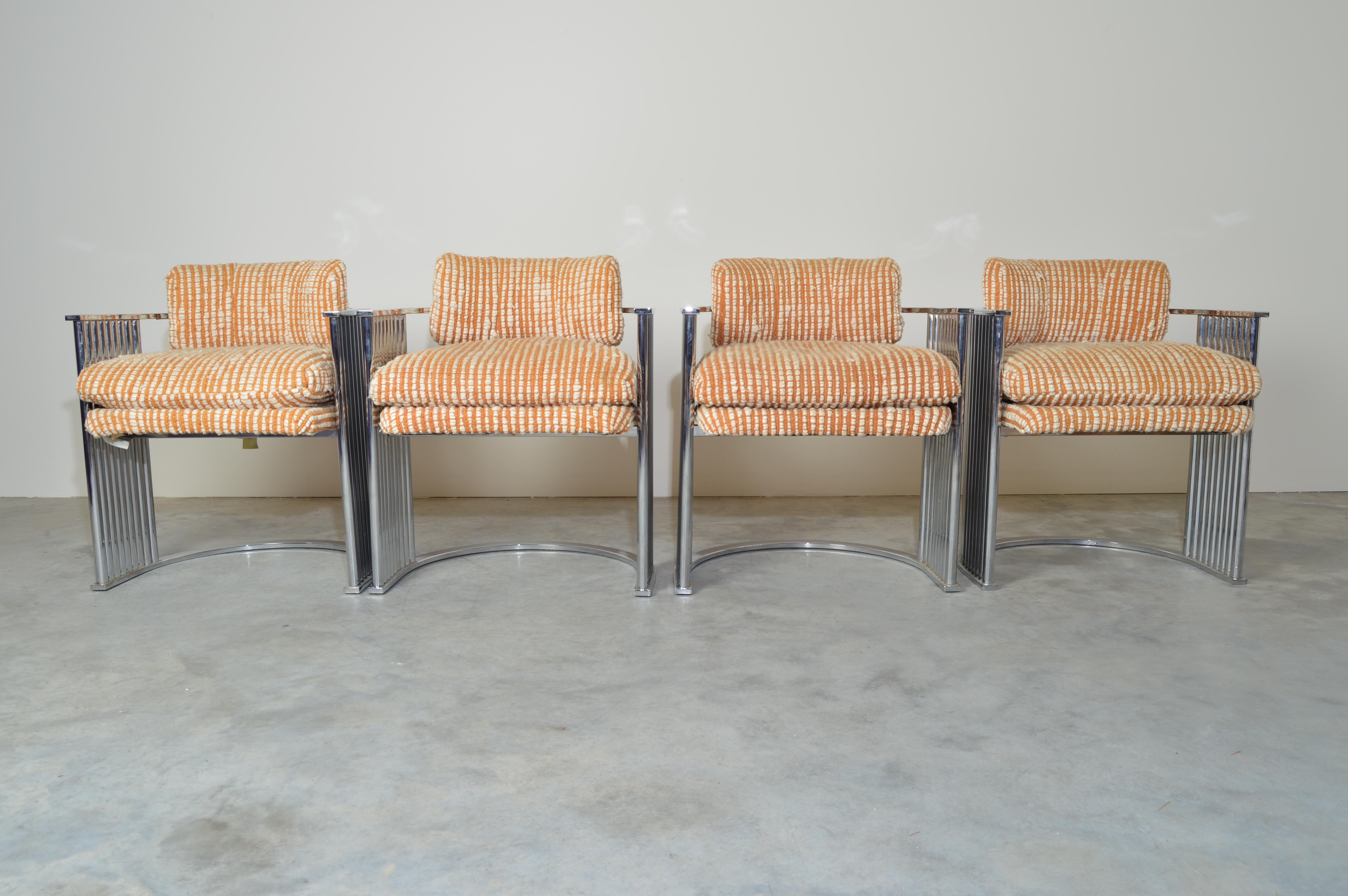 Exceptional Set of 4 Milo Baughman for Thayer Coggin Chrome Barrel Dining Chairs In Good Condition In Southampton, NJ