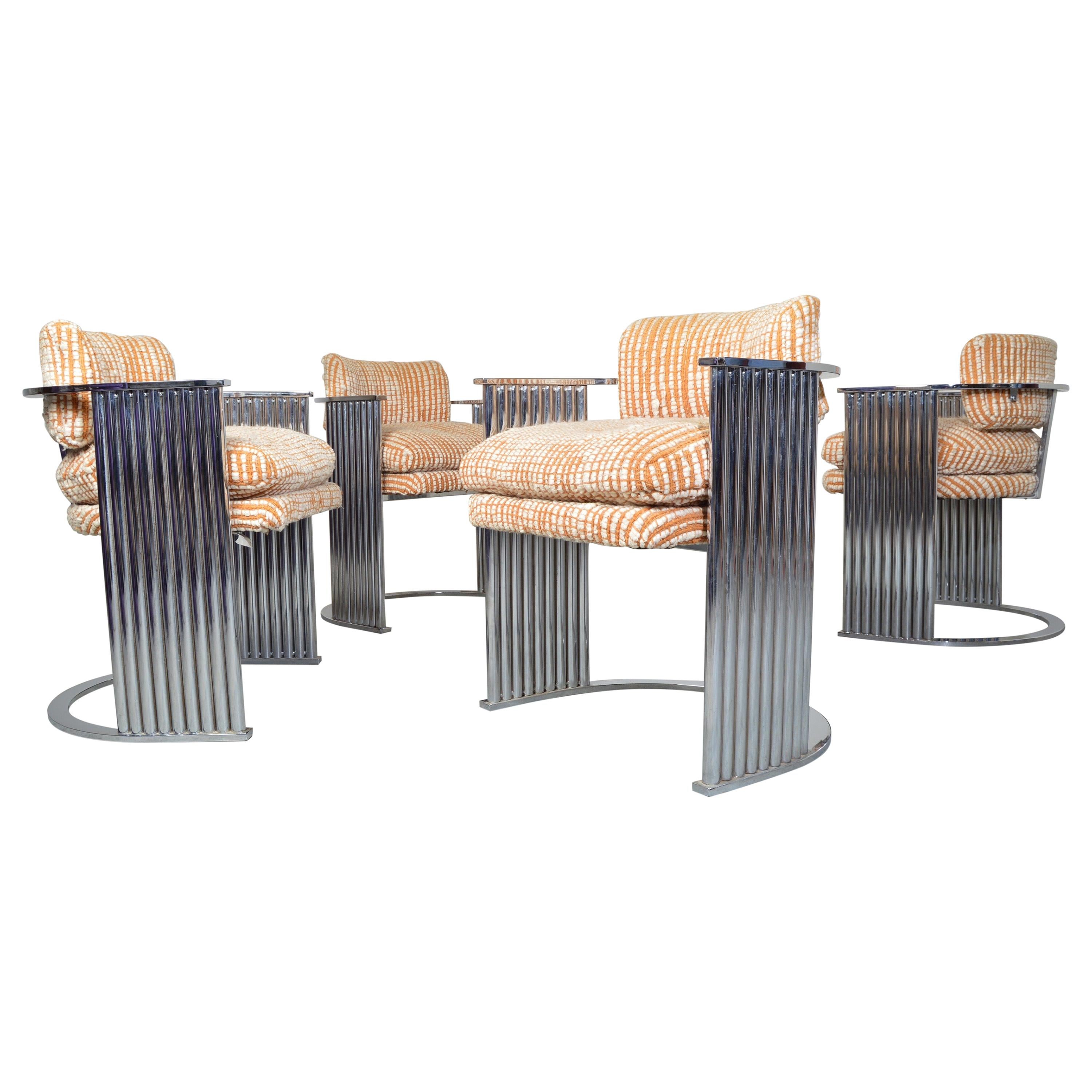 Exceptional Set of 4 Milo Baughman for Thayer Coggin Chrome Barrel Dining Chairs