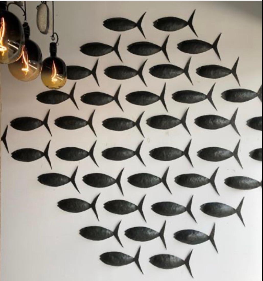 Exceptional Set of 56 Hand Forged Wrought Iron Fishes In Excellent Condition For Sale In Washington, DC