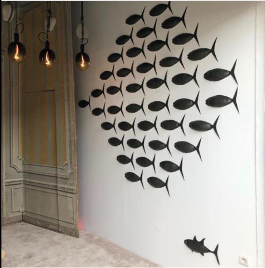 20th Century Exceptional Set of 56 Hand Forged Wrought Iron Fishes For Sale