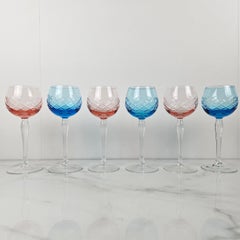 Exceptional Set of 6 Antique French Hand-Blown Cut-to-Clear Wine Glasses
