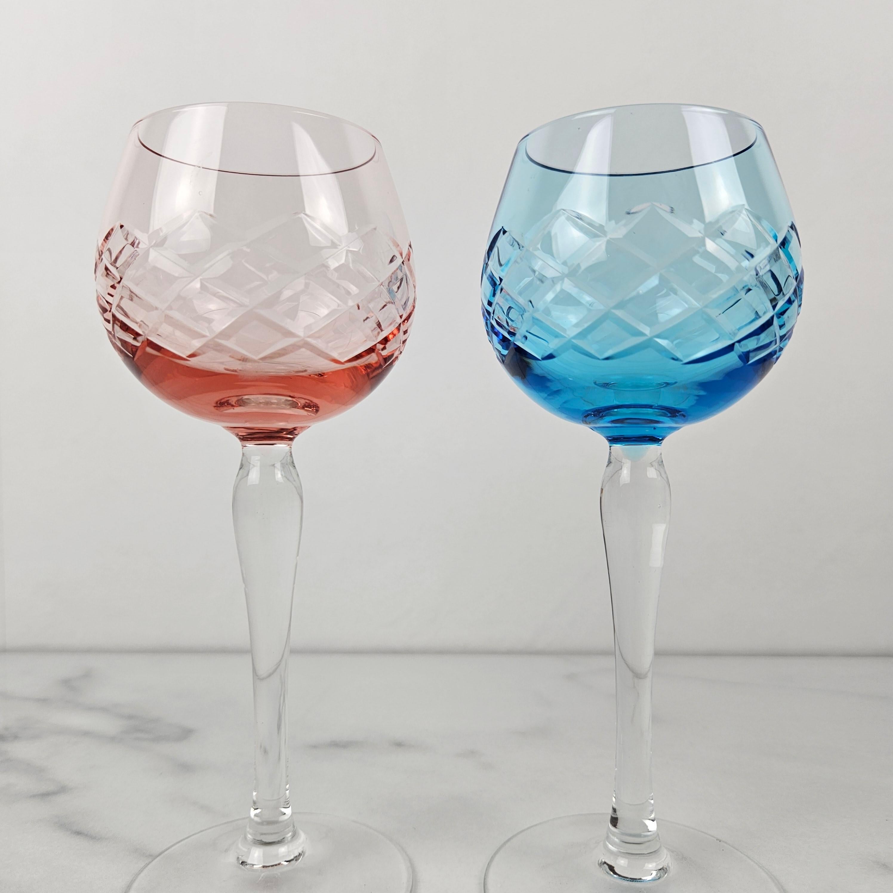 Fait main Exceptionnel ensemble de 6 verres à vin antiques français soufflés à la main et taillés dans la masse en vente