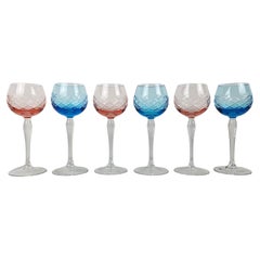 Exceptional Set of 6 Antique French Hand-Blown Cut-to-Clear Wine Glasses