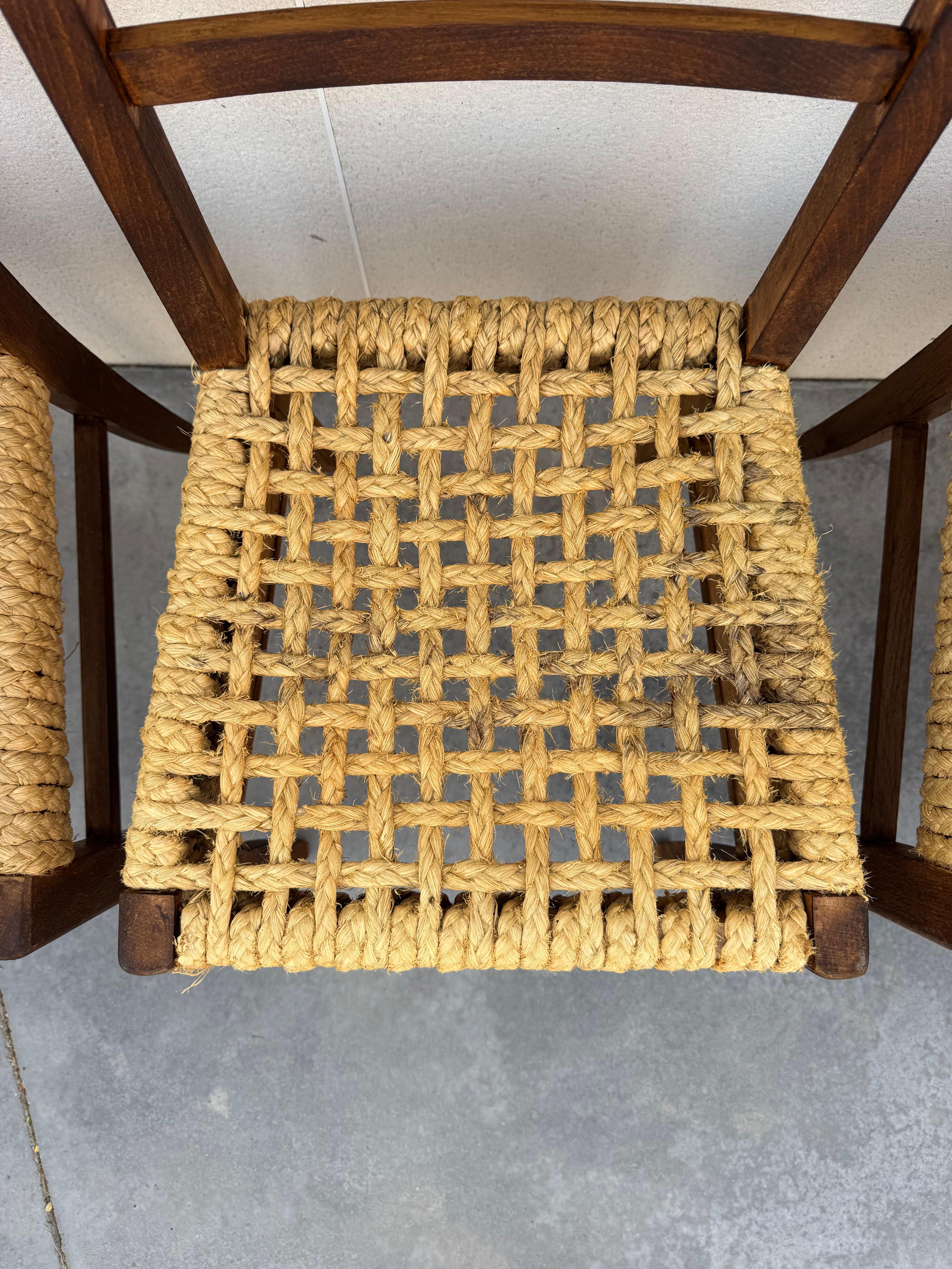 Exceptional Set of 6 Design Audoux & Minnet Chairs 1950s  Original Wood and Hemp In Good Condition For Sale In leucate, FR