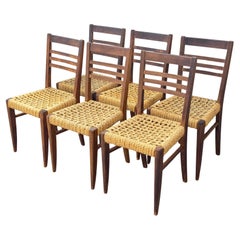 Exceptional Set of 6 Design Audoux & Minnet Chairs 1950s  Original Wood and Hemp