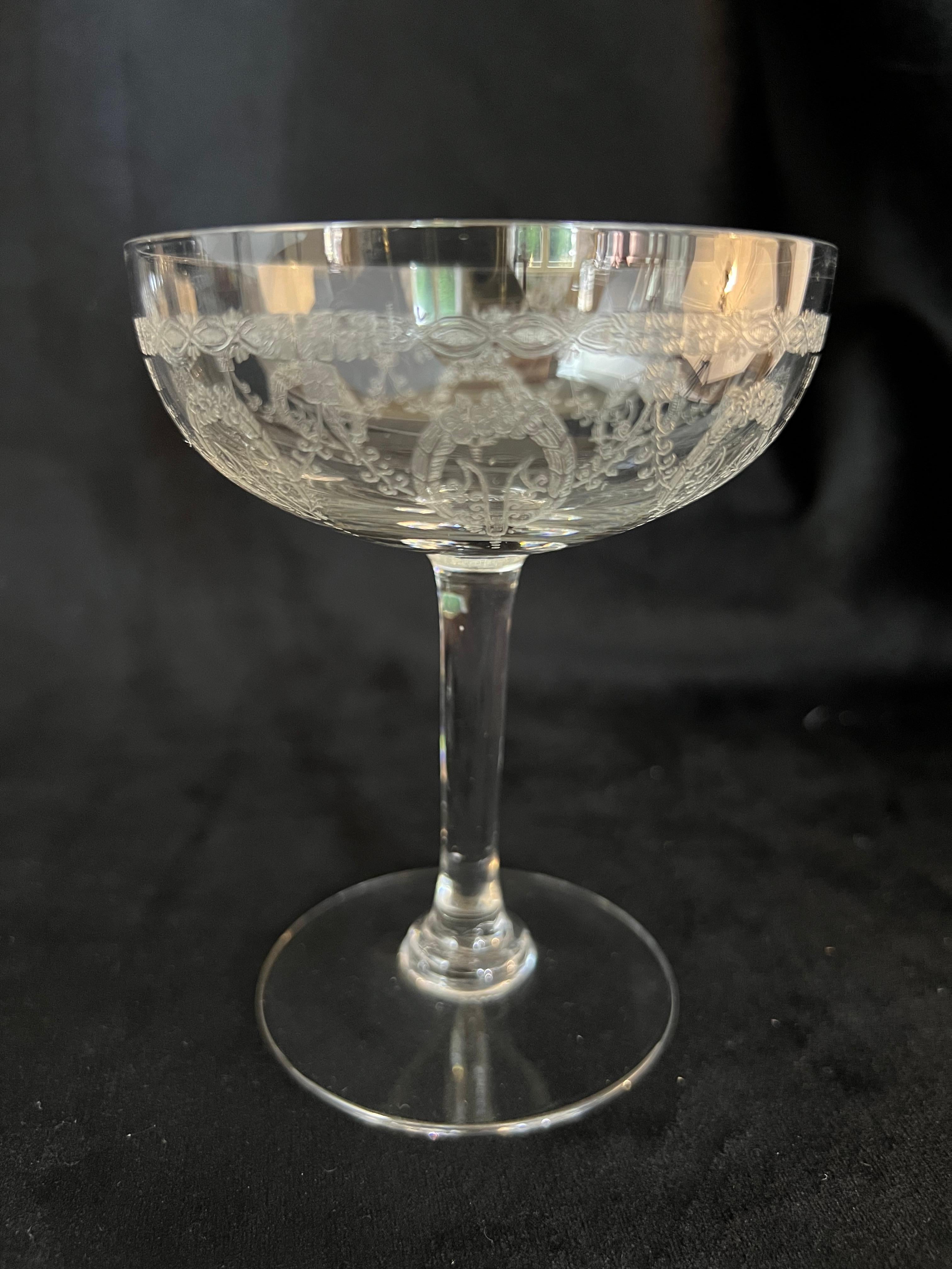 Exceptional Set of 6 Saint Louis Champagne Coupes – Noël Crystal Service, Early 4