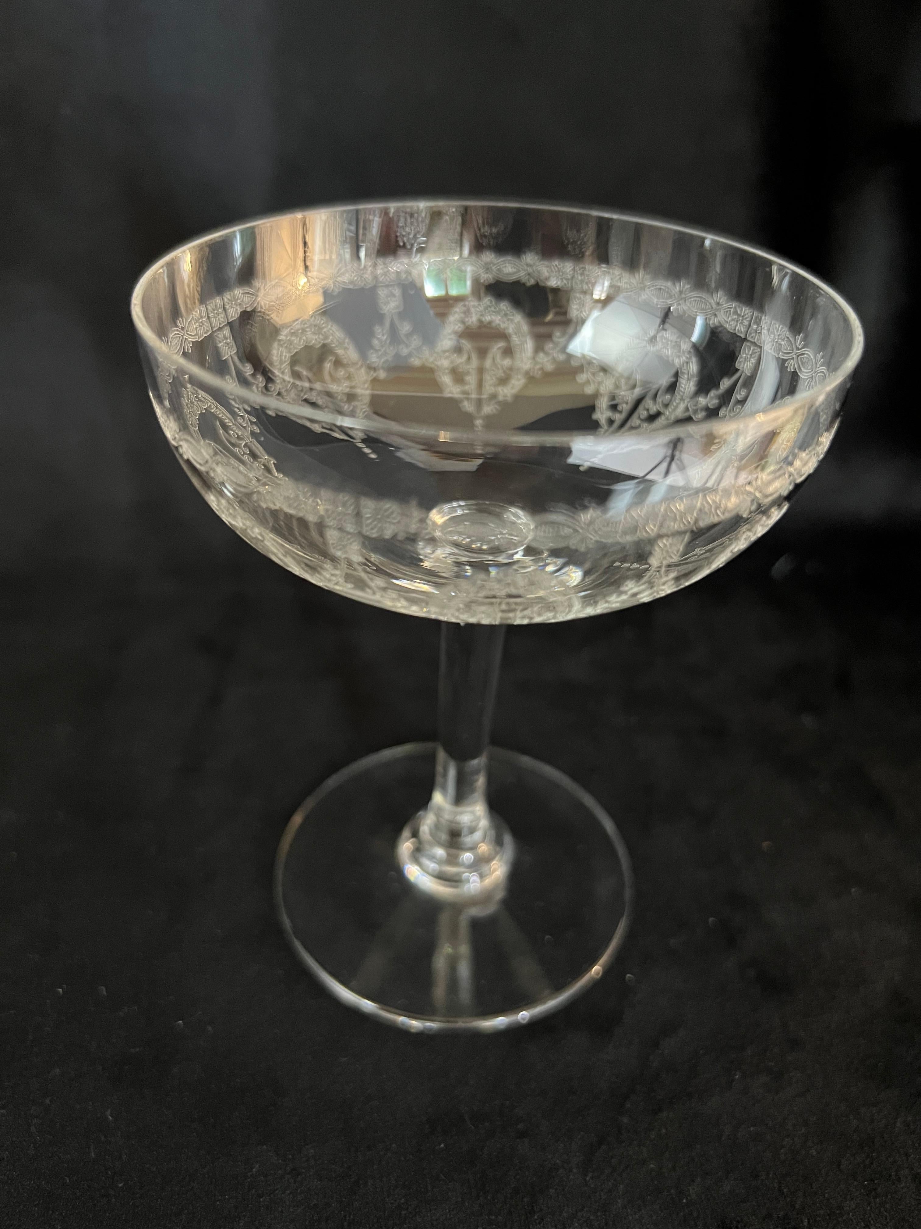 Exceptional Set of 6 Saint Louis Champagne Coupes – Noël Crystal Service, Early 5