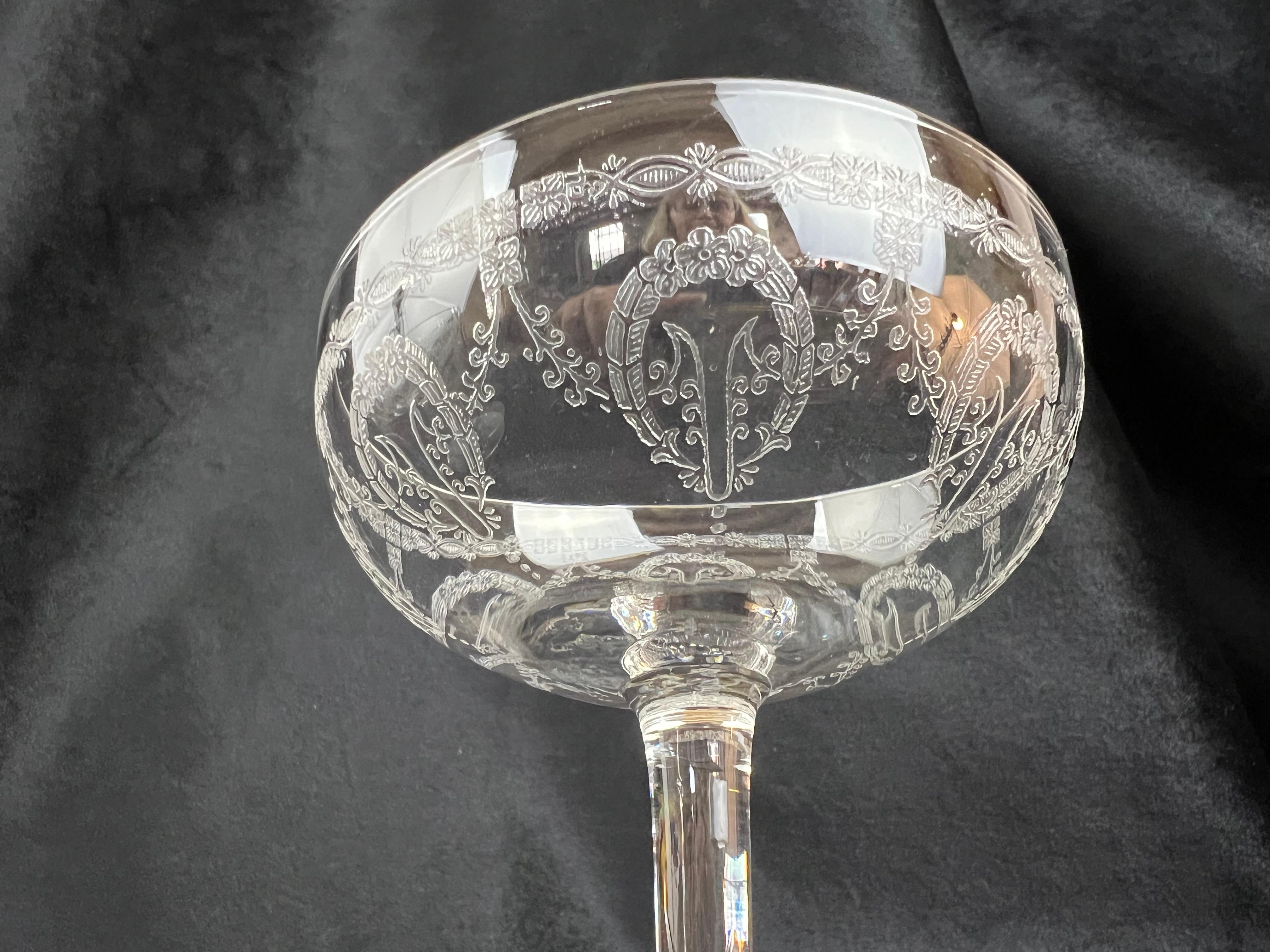 Exceptional Set of 6 Saint Louis Champagne Coupes – Noël Crystal Service, Early 8