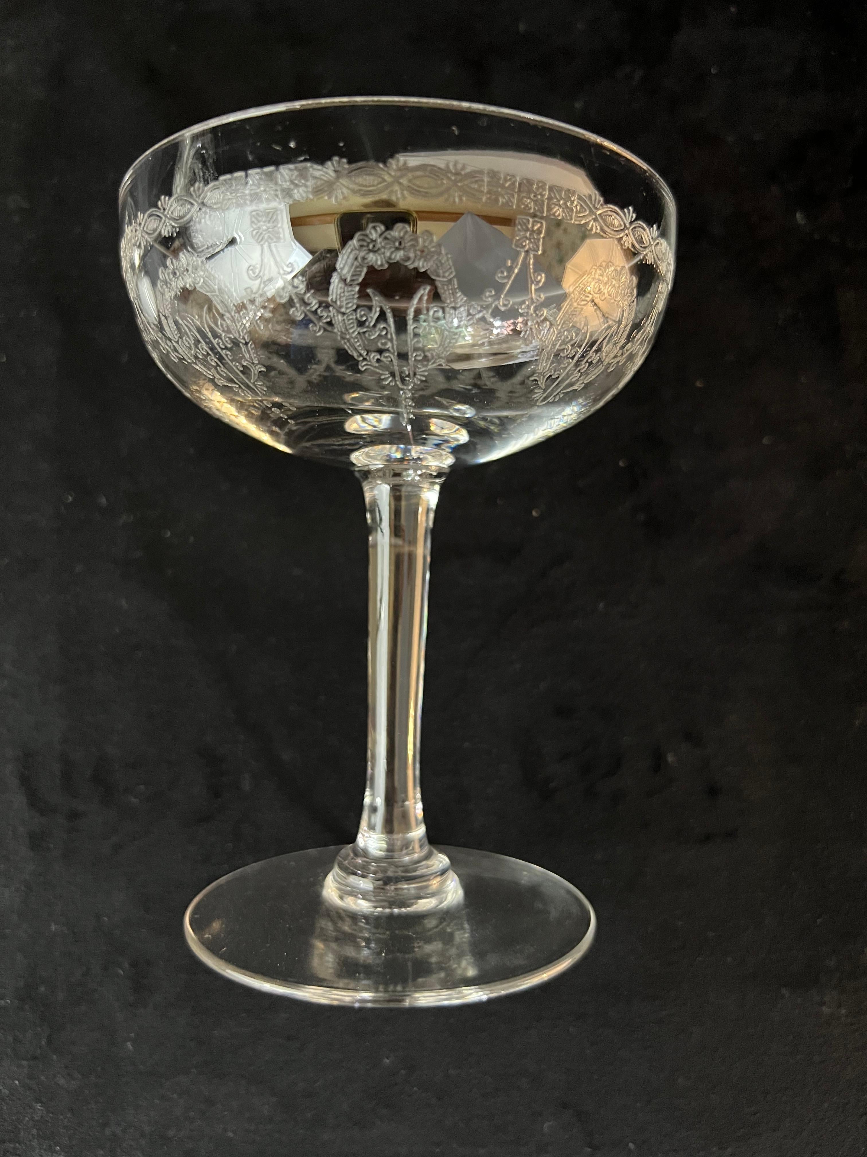 Exceptional Set of 6 Saint Louis Champagne Coupes – Noël Crystal Service, Early 3