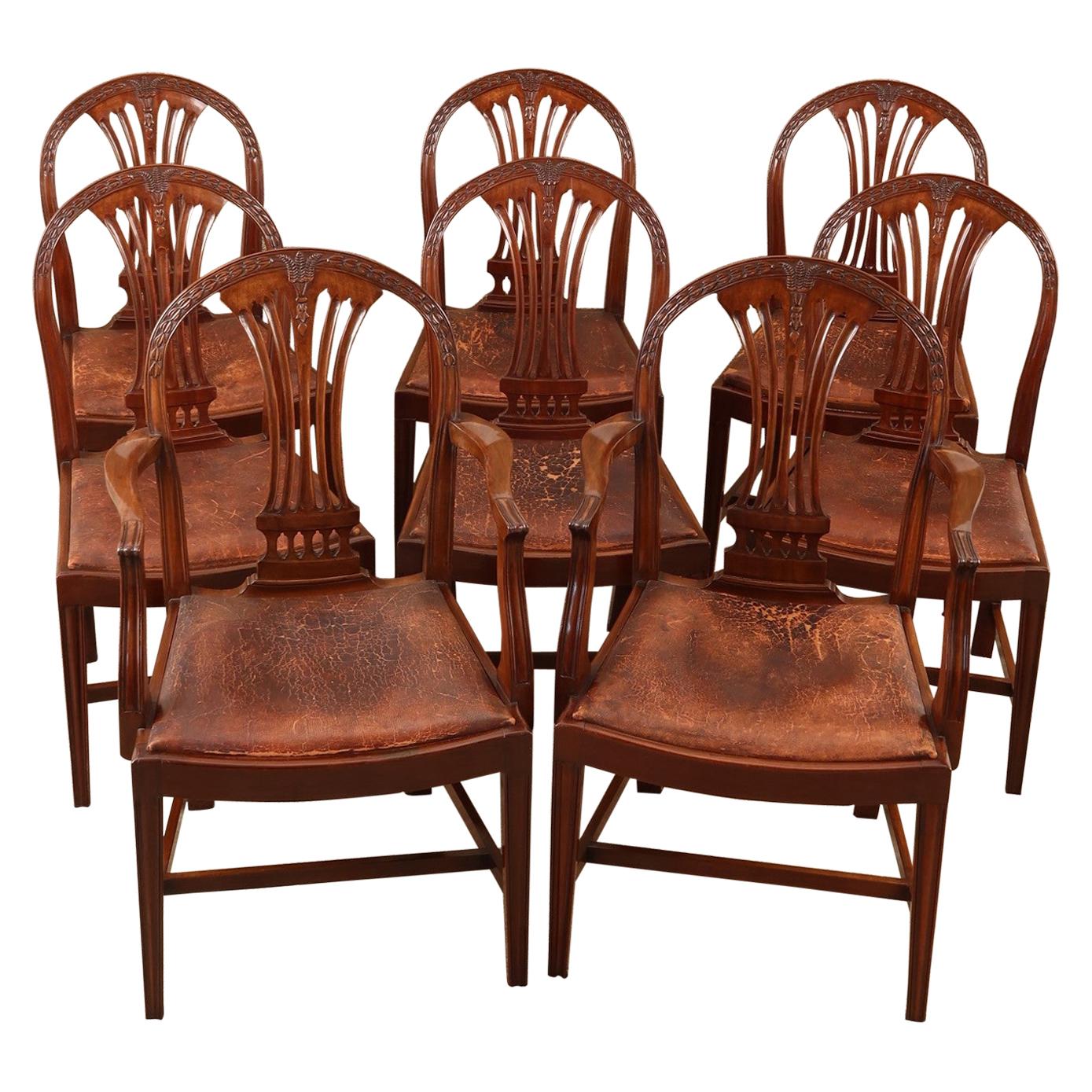 Exceptional Set of 8 English Hepplewhite Style Dining Chairs, circa 1880 For Sale