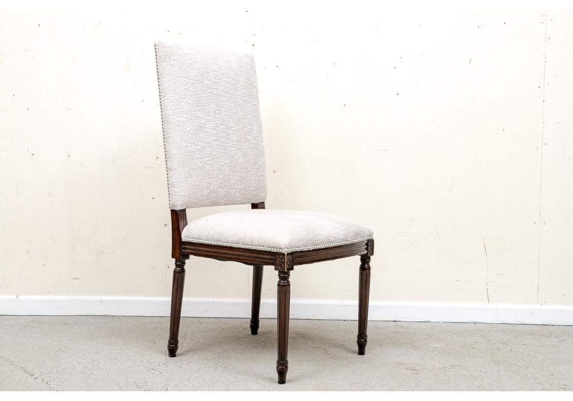 Exceptional Set Of 8 French Style Chairs In Lance Woven Leather Upholstery For Sale 1