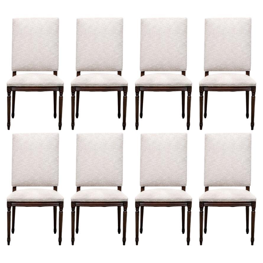 Eccezionale set di 8 sedie in stile francese con rivestimento in pelle intrecciata Lance