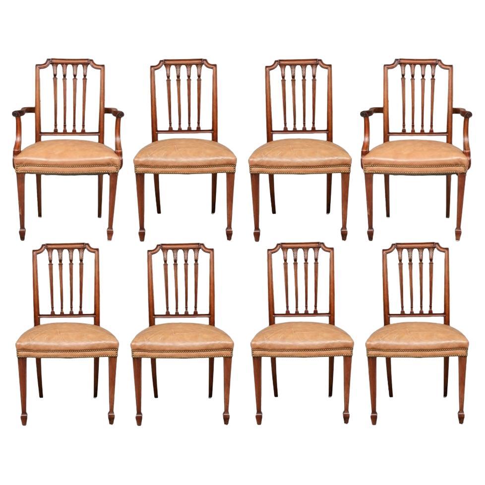 Exceptional Set of 8 Semi Antique French Carved Walnut Dining Chairs 