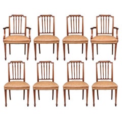 Exceptional Set of 8 Semi Antique French Carved Walnut Dining Chairs 