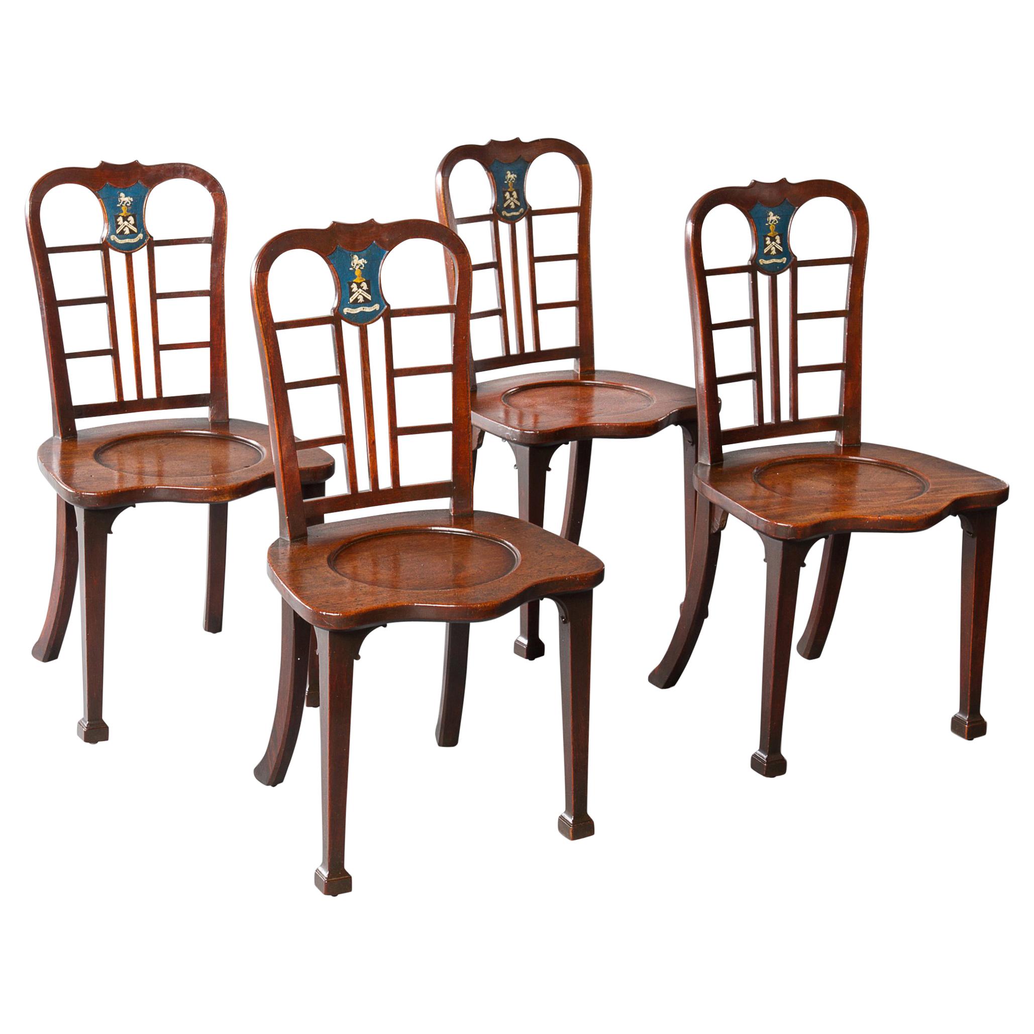 Exceptional Set of Four George II Mahogany Hall Chairs For Sale