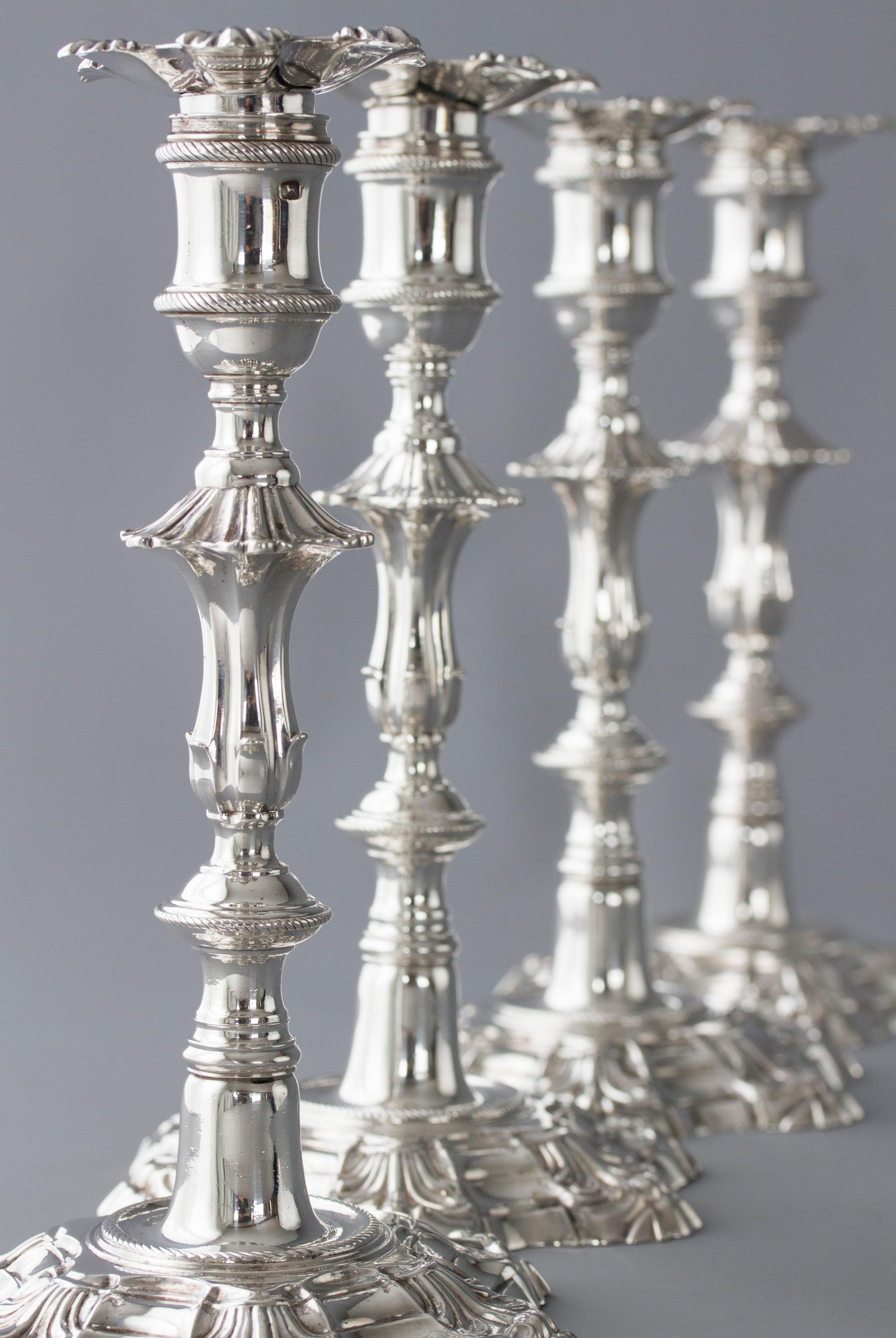 Exceptional Set of Four Silver Candlesticks London 1757 by William Cafe 5