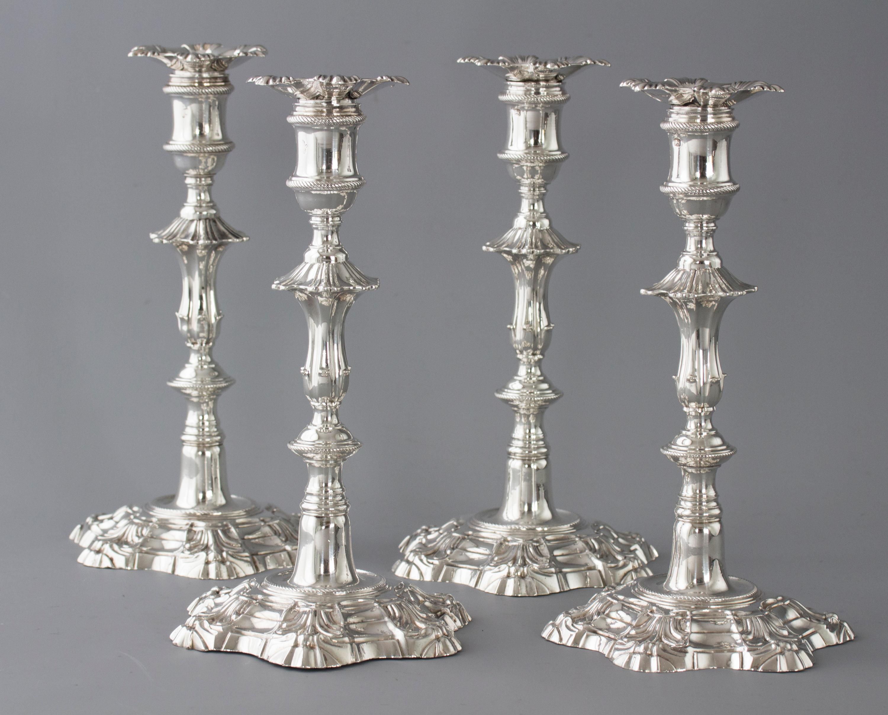 Georgian Exceptional Set of Four Silver Candlesticks London 1757 by William Cafe