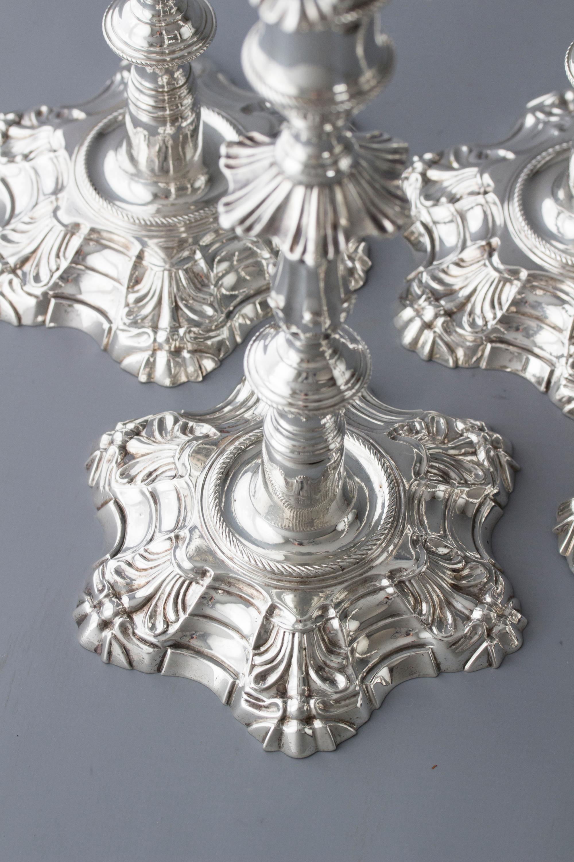 Exceptional Set of Four Silver Candlesticks London 1757 by William Cafe 2