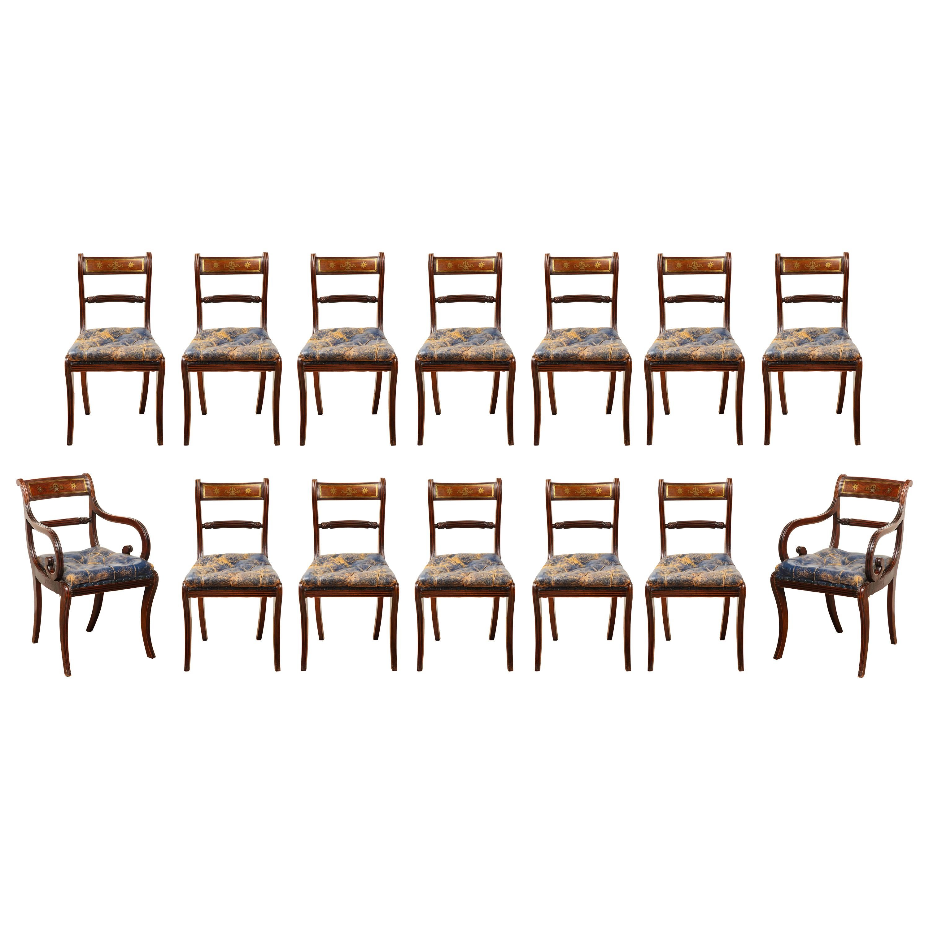 Exceptional Set of Fourteen, English Regency Dining Chairs in Mahogany For Sale