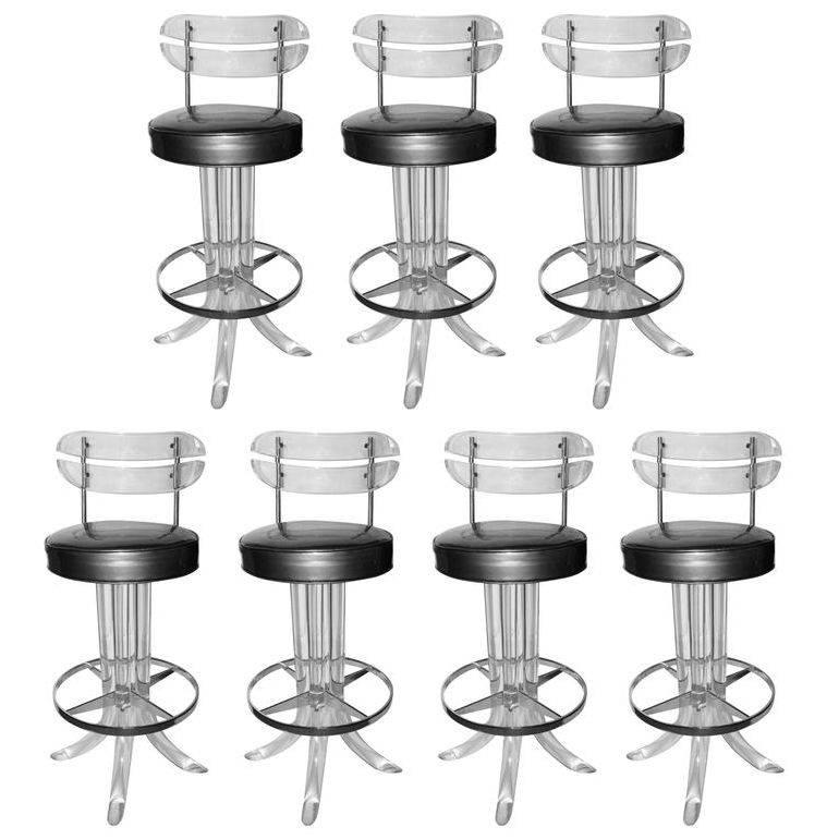 Exceptional Set of Seven Lucite Bar Stools by Hills Manufacturers