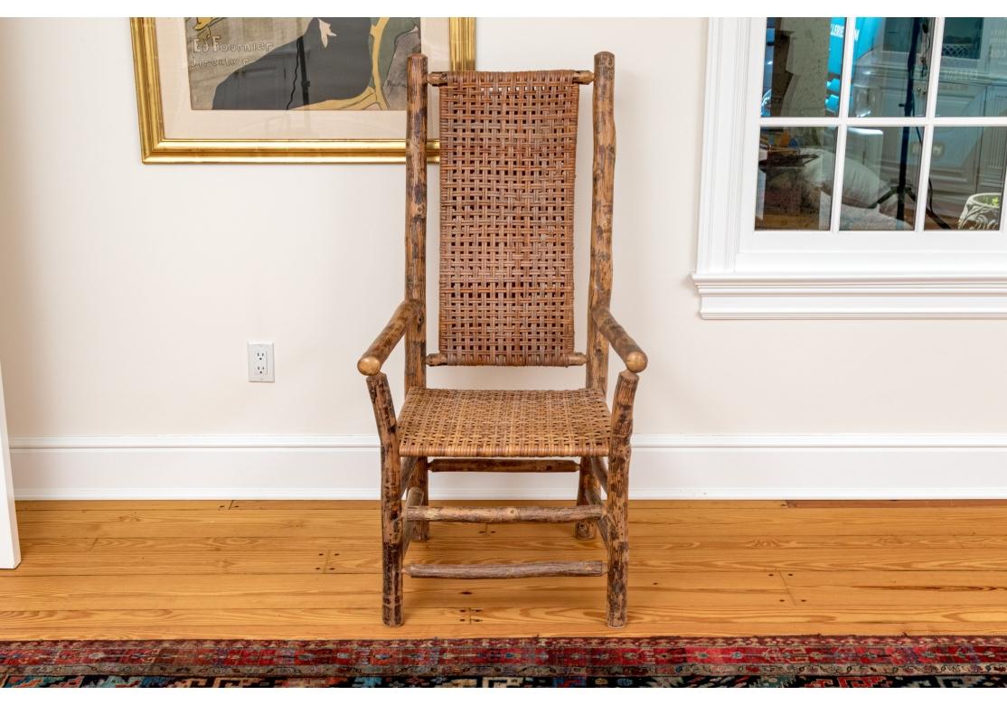 Excepcional Juego De Diez Sillas De Comedor Adirondack De Madera Tallada Y Caña en venta 7