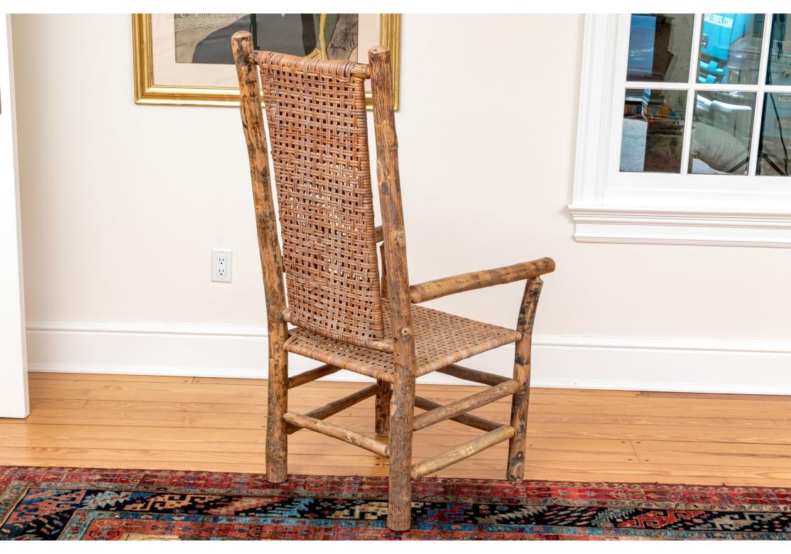 Excepcional Juego De Diez Sillas De Comedor Adirondack De Madera Tallada Y Caña en venta 11
