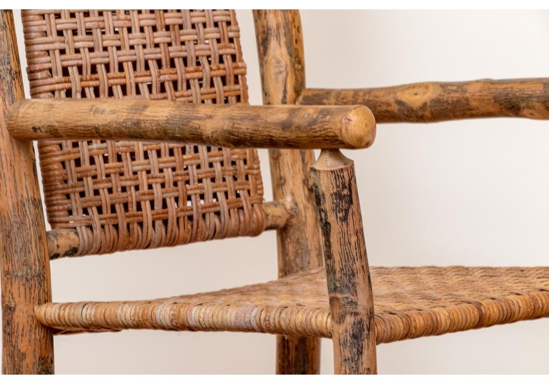 Excepcional Juego De Diez Sillas De Comedor Adirondack De Madera Tallada Y Caña en venta 12