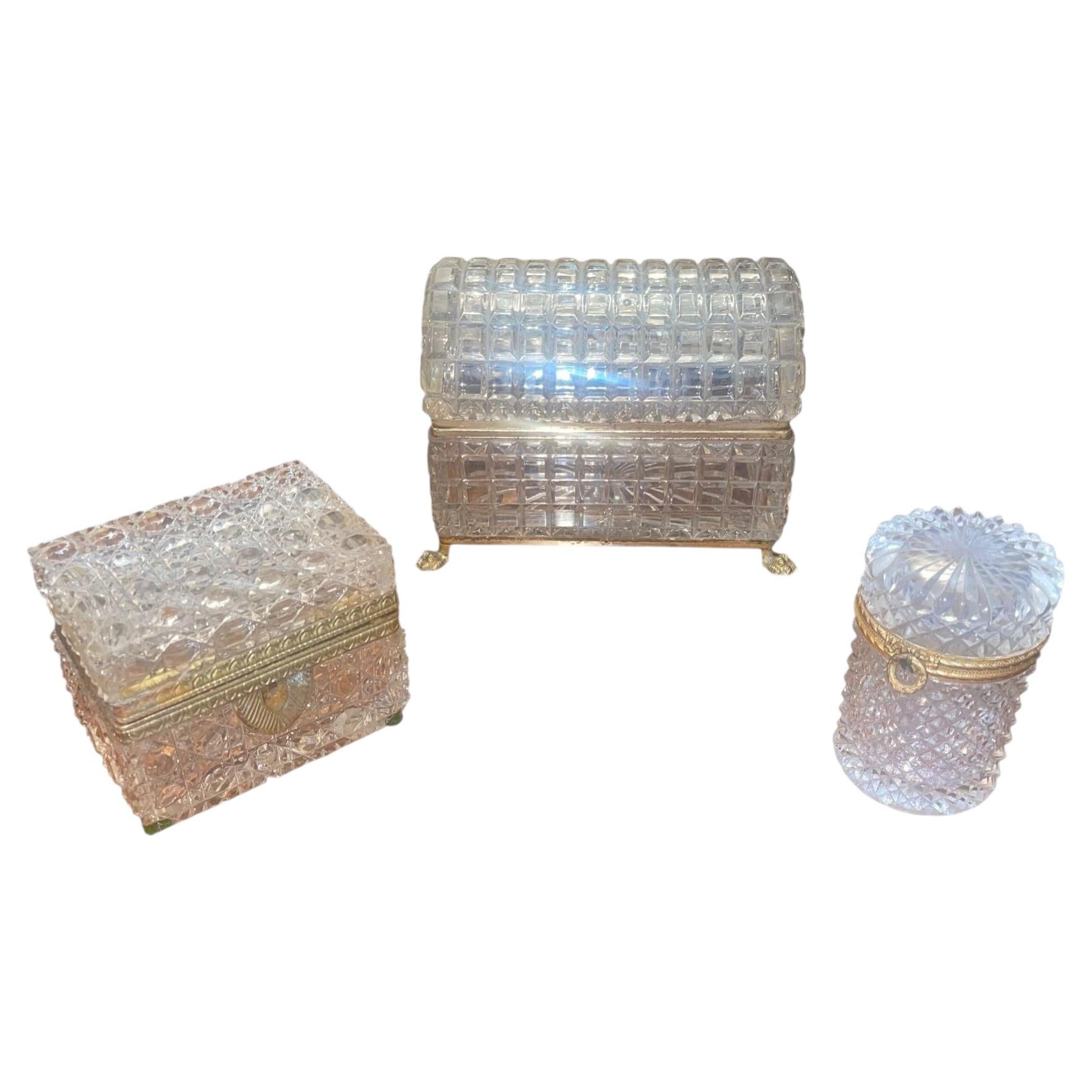 Exceptional Set of Three Baccarat Crystal Jewelry Boxes. Late 19th Century.