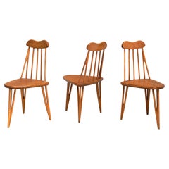 Exceptional Set of Three Bo Fjaestad Three-Legged Birch Chairs, Sweden, 1955