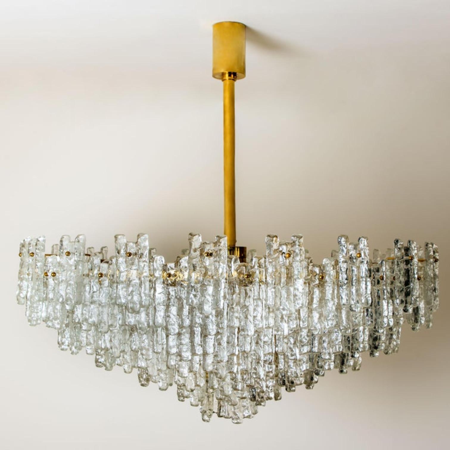 Exceptional Set of Three Brass and Glass Flush Mount /Chandelier by J.T. Kalmar For Sale 4