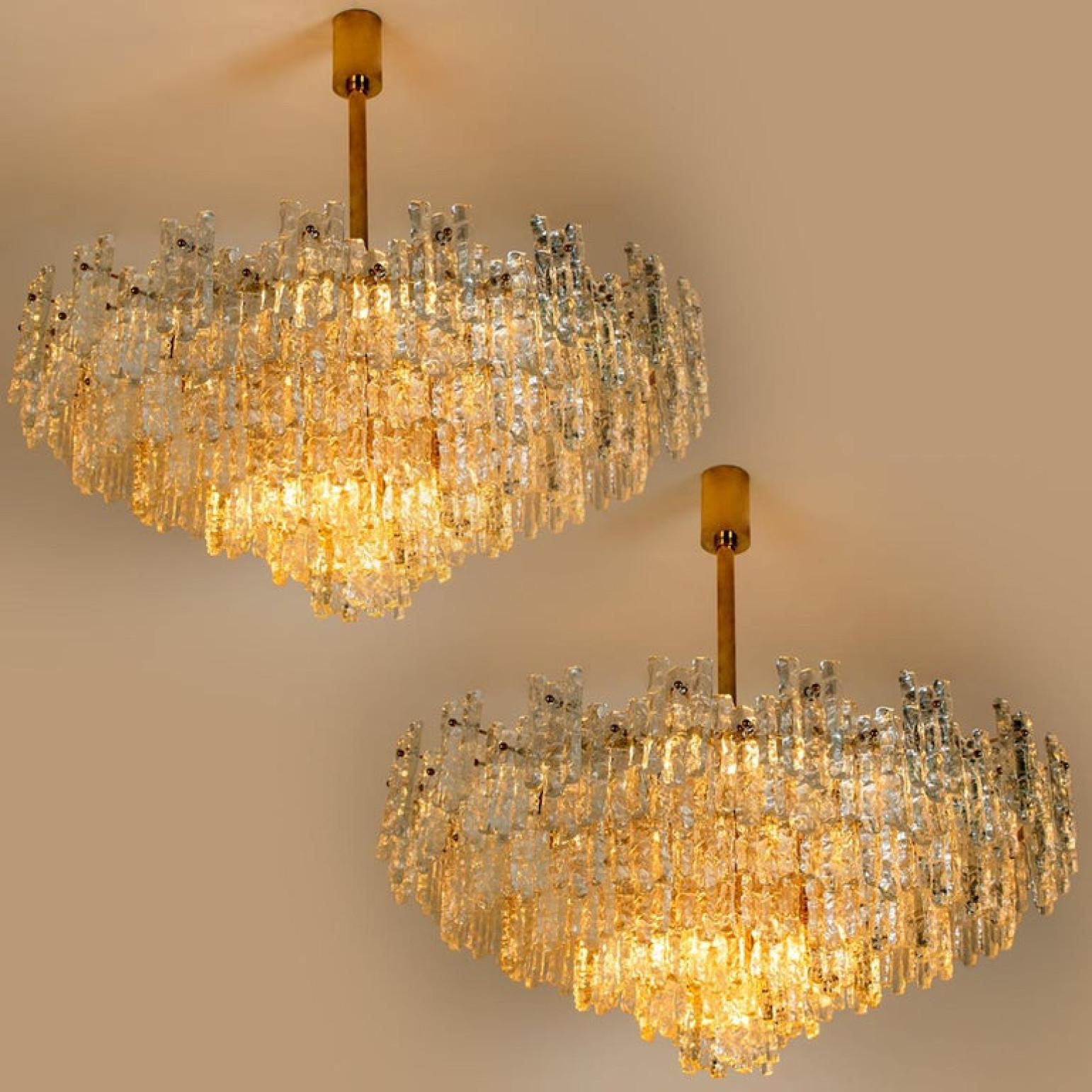 Exceptional Set of Three Brass and Glass Flush Mount /Chandelier by J.T. Kalmar For Sale 5