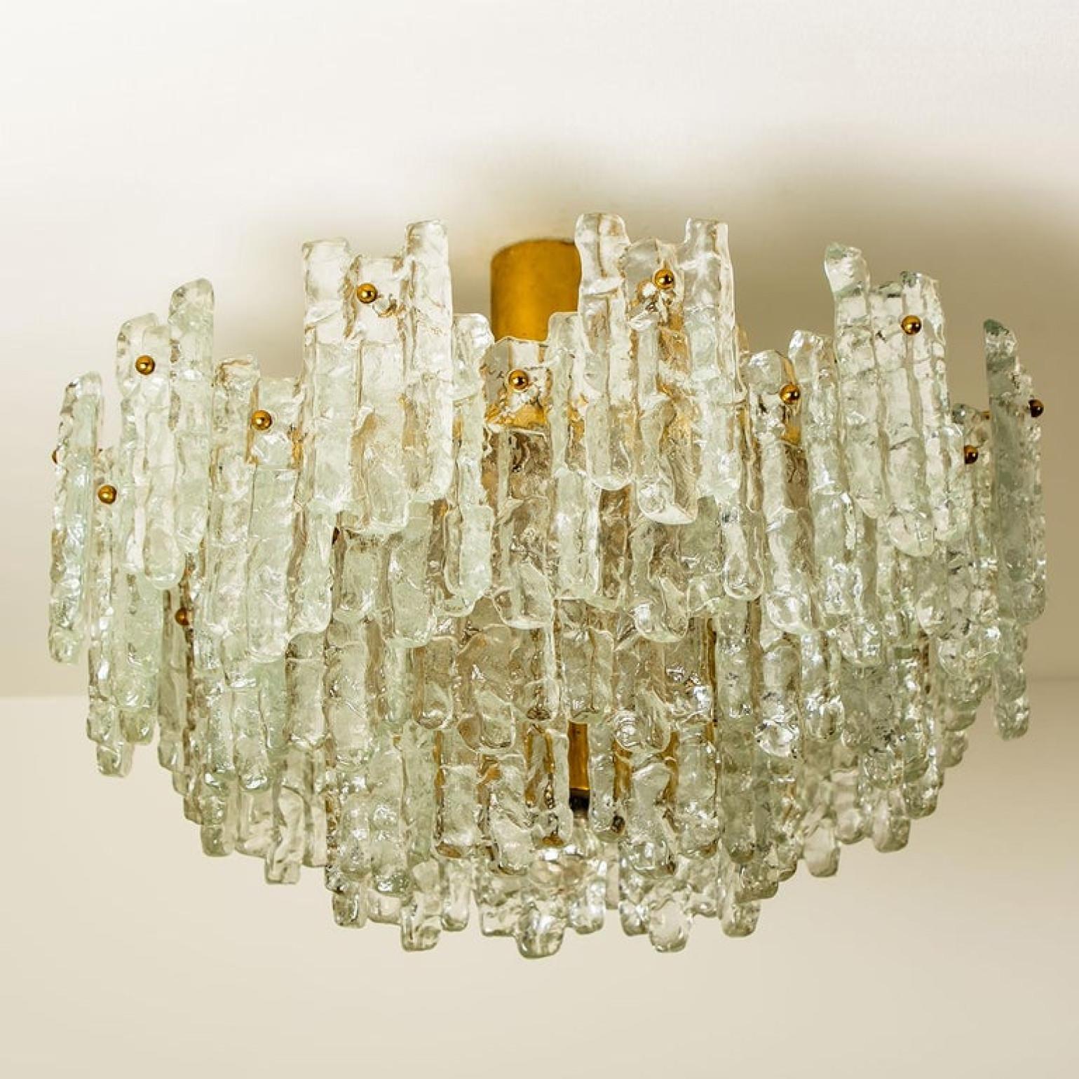 Exceptional Set of Three Brass and Glass Flush Mount /Chandelier by J.T. Kalmar For Sale 6