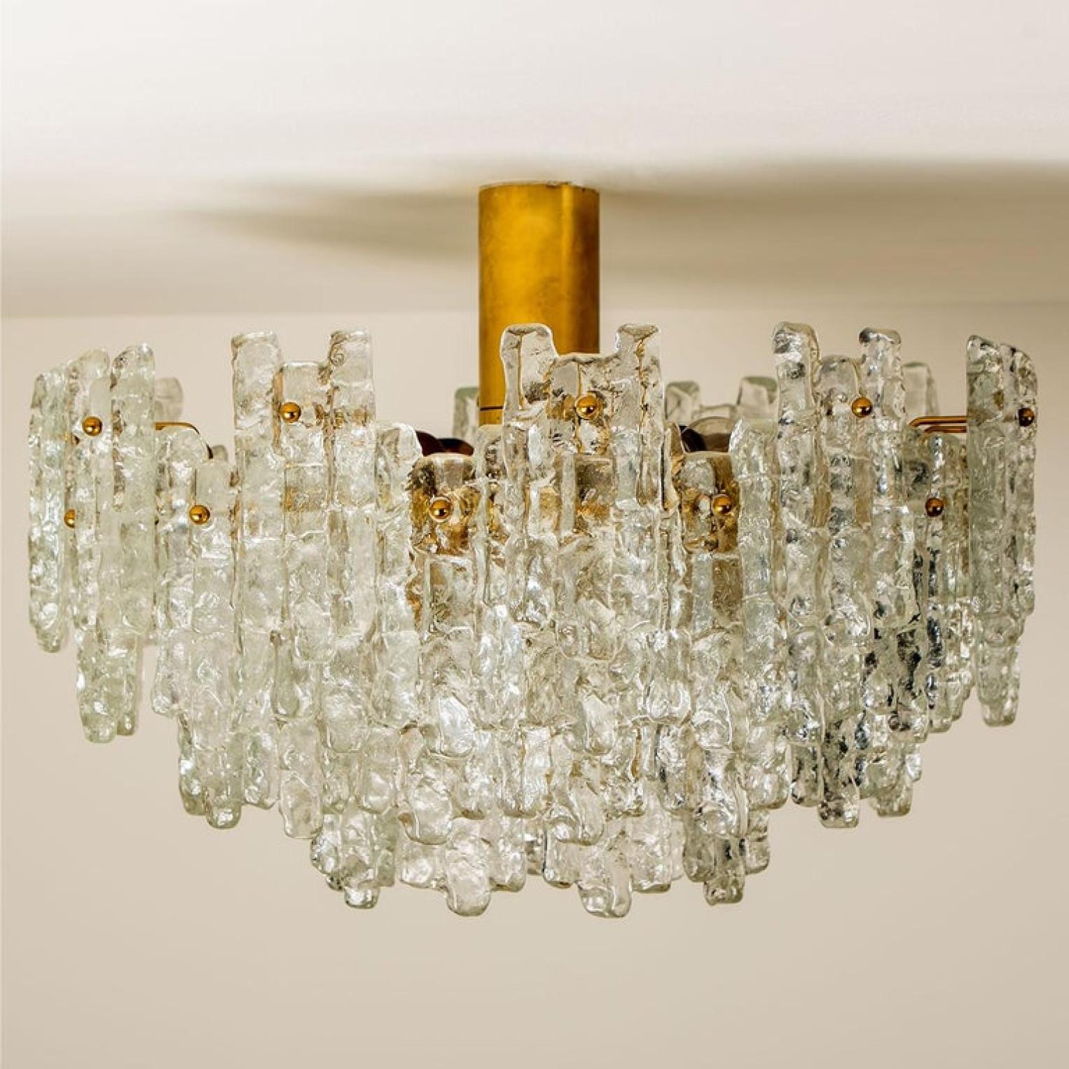 Exceptional Set of Three Brass and Glass Flush Mount /Chandelier by J.T. Kalmar For Sale 8