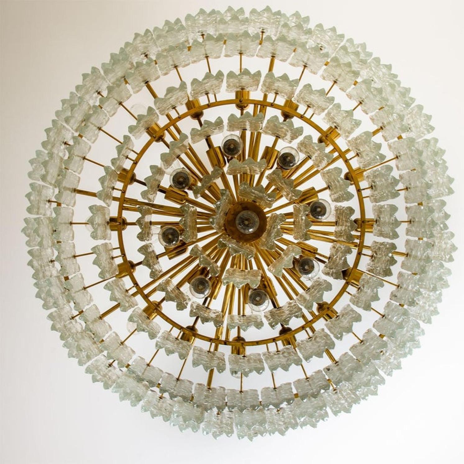 Exceptional Set of Three Brass and Glass Flush Mount /Chandelier by J.T. Kalmar For Sale 10