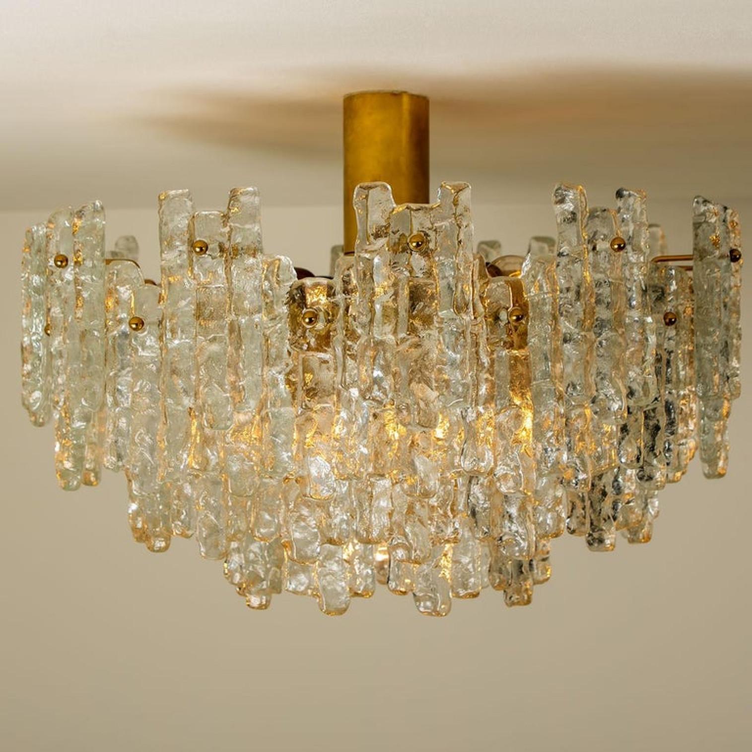 Exceptional Set of Three Brass and Glass Flush Mount /Chandelier by J.T. Kalmar For Sale 11
