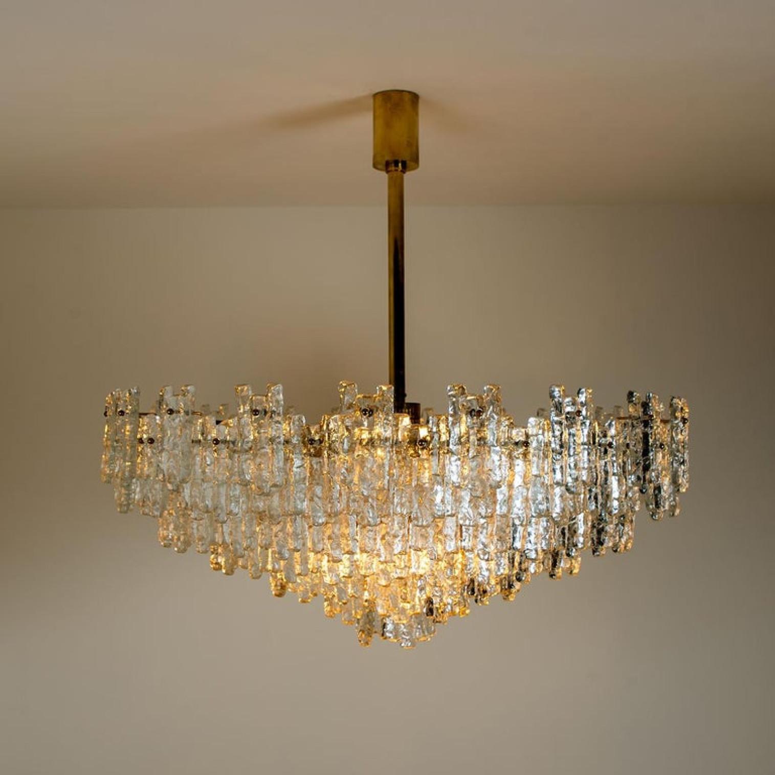 Austrian Exceptional Set of Three Brass and Glass Flush Mount /Chandelier by J.T. Kalmar For Sale