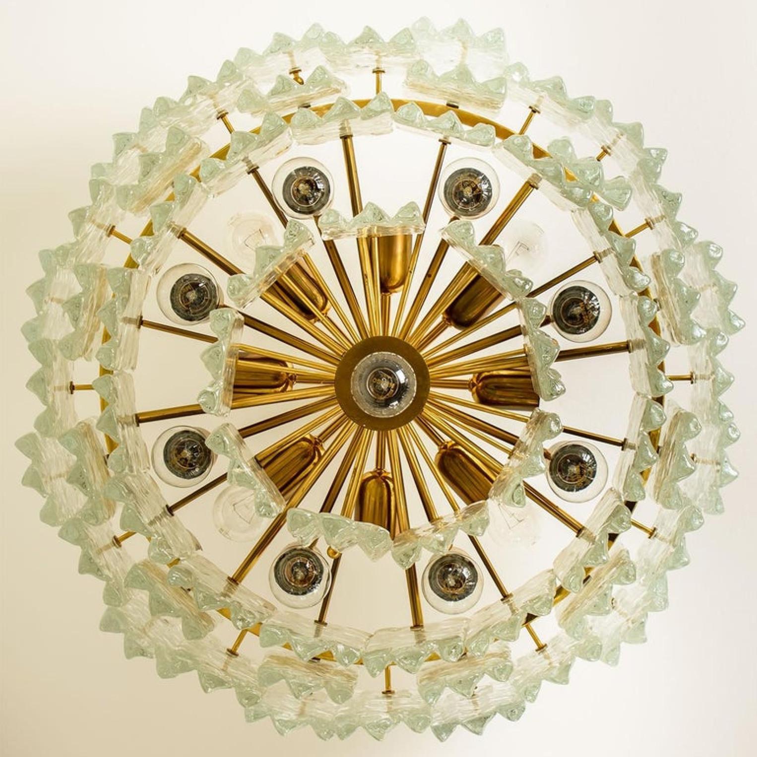 Exceptional Set of Three Brass and Glass Flush Mount /Chandelier by J.T. Kalmar For Sale 1