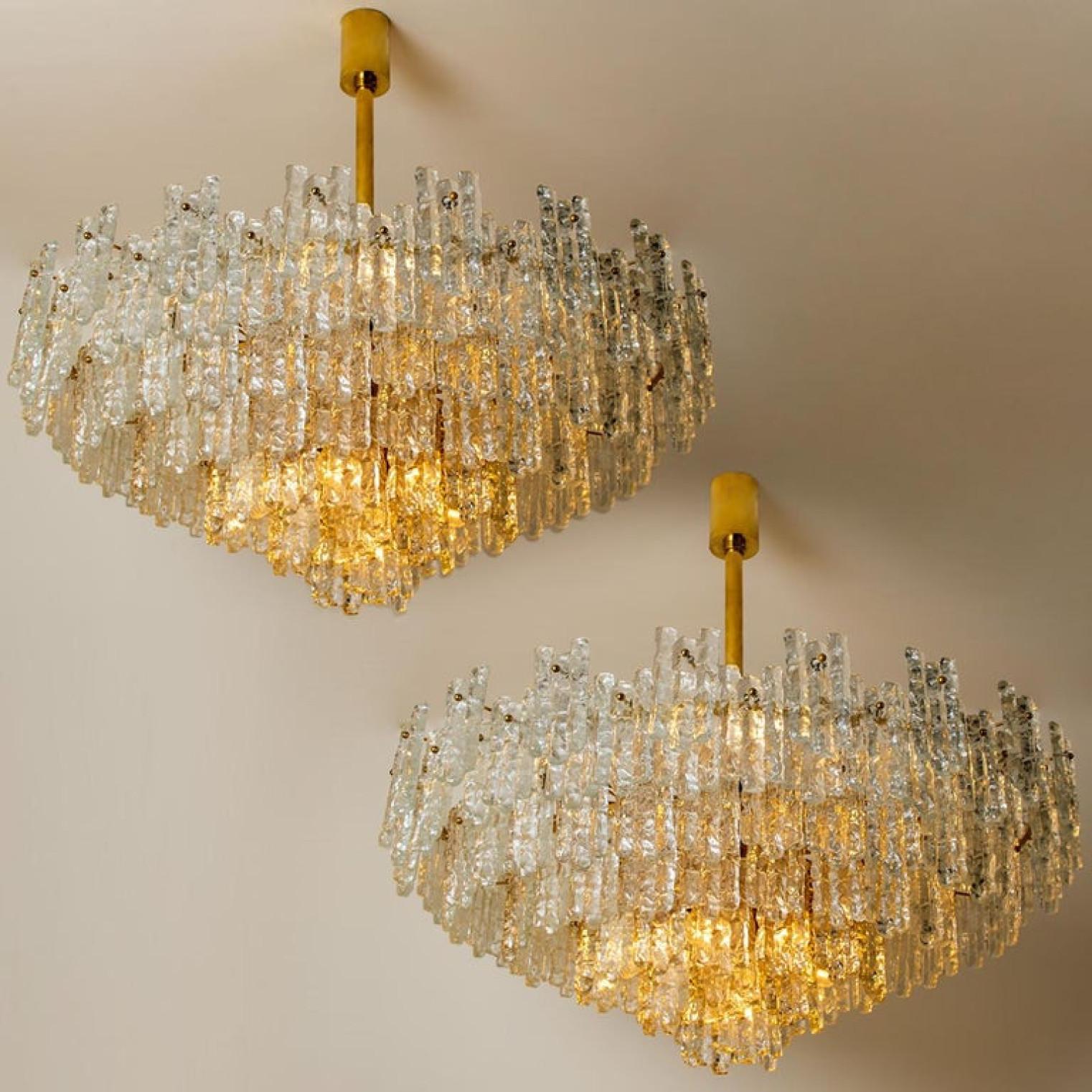 Exceptional Set of Three Brass and Glass Flush Mount /Chandelier by J.T. Kalmar For Sale 2