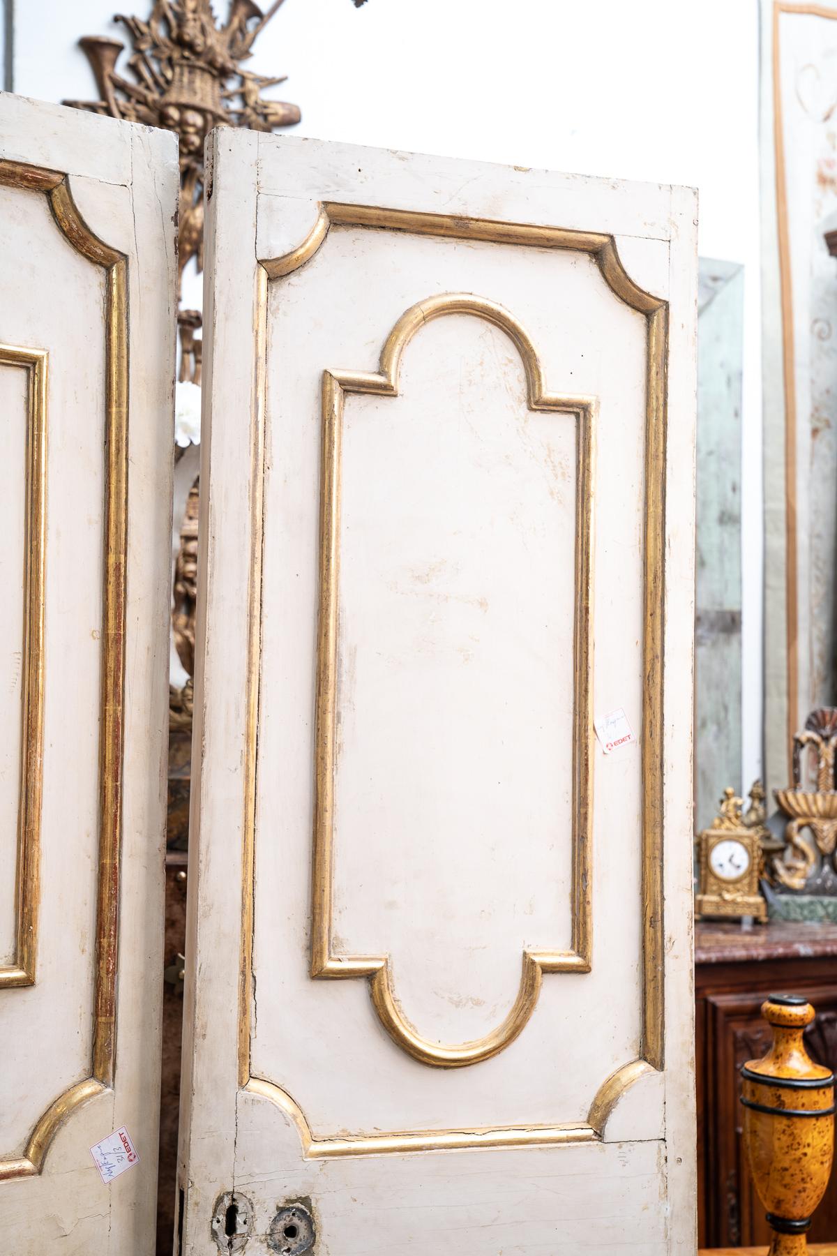Exceptional Set of Three-Gilded and Painted Pairs of Interior Doors In Excellent Condition In New Orleans, LA