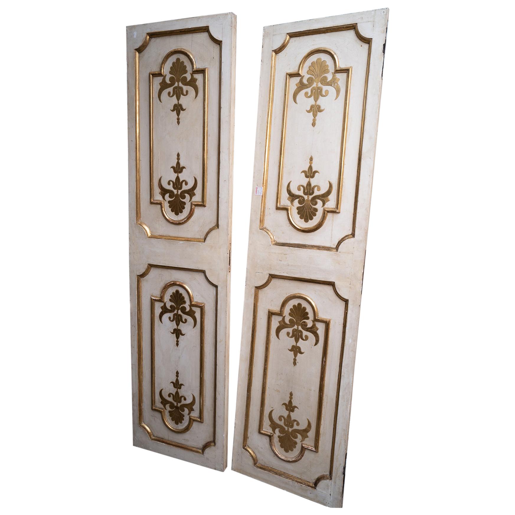 Exceptional Set of Three-Gilded and Painted Pairs of Interior Doors