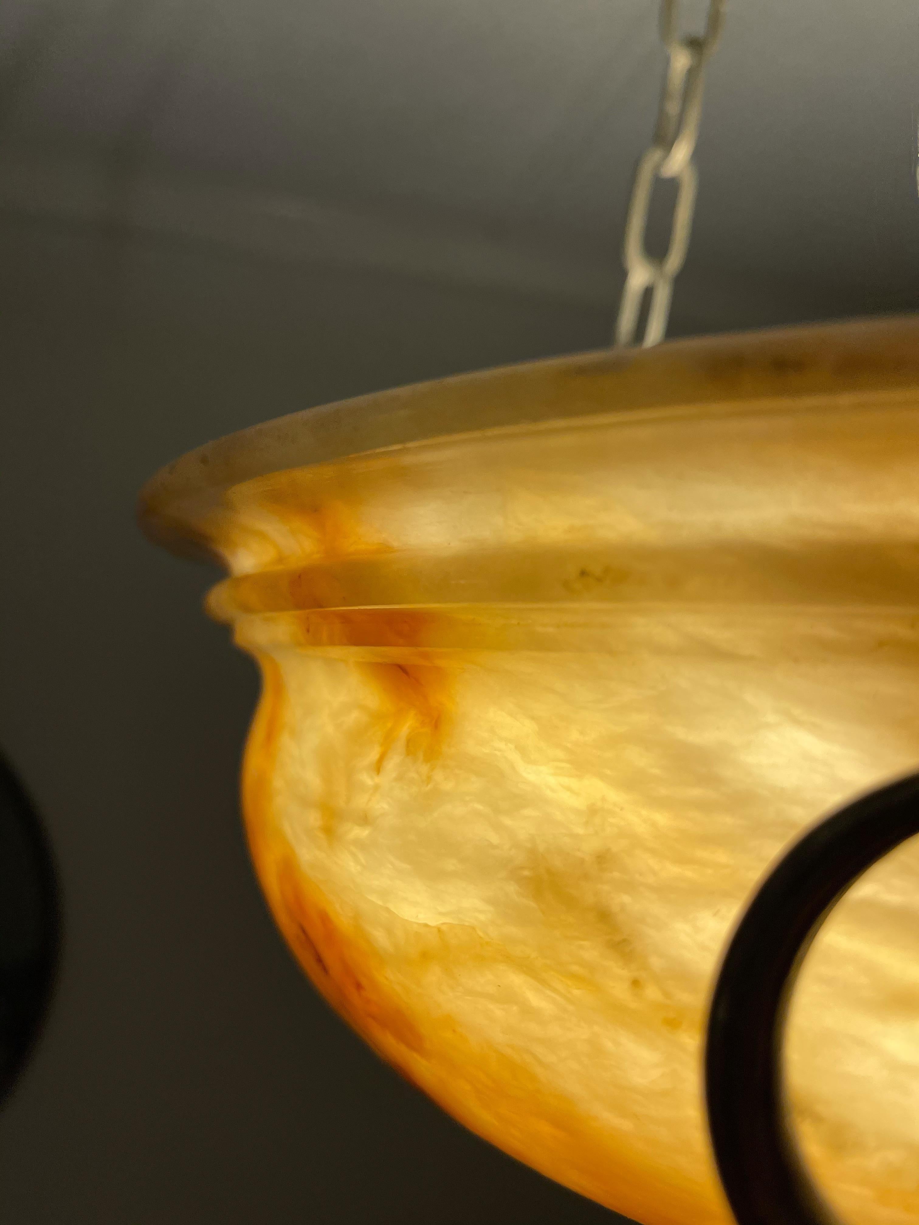 Exceptional Shape Koi Color Neoclassical Style Alabaster Pendant Light Fixture For Sale 2