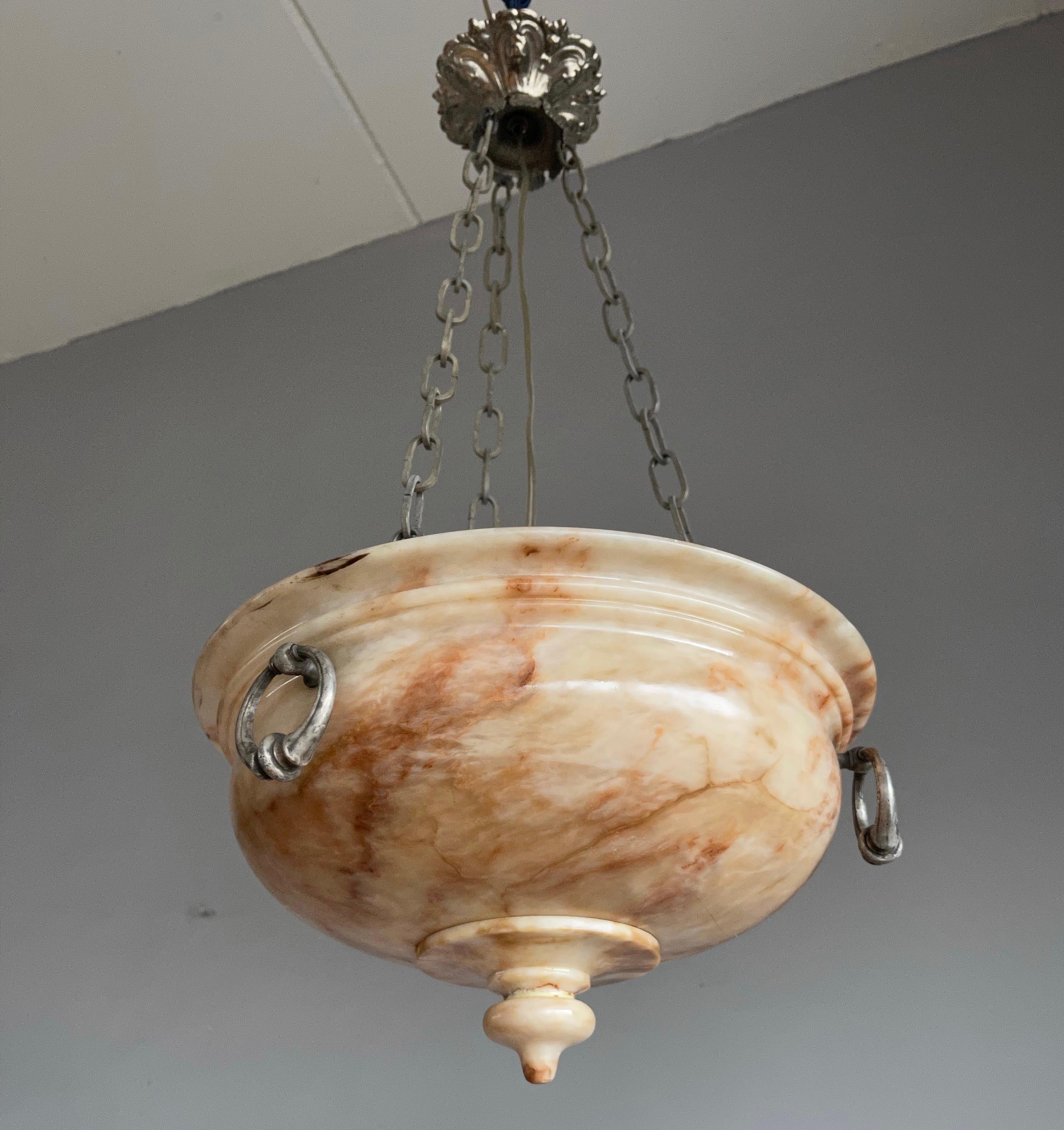 Exceptional Shape Koi Color Neoclassical Style Alabaster Pendant Light Fixture For Sale 3