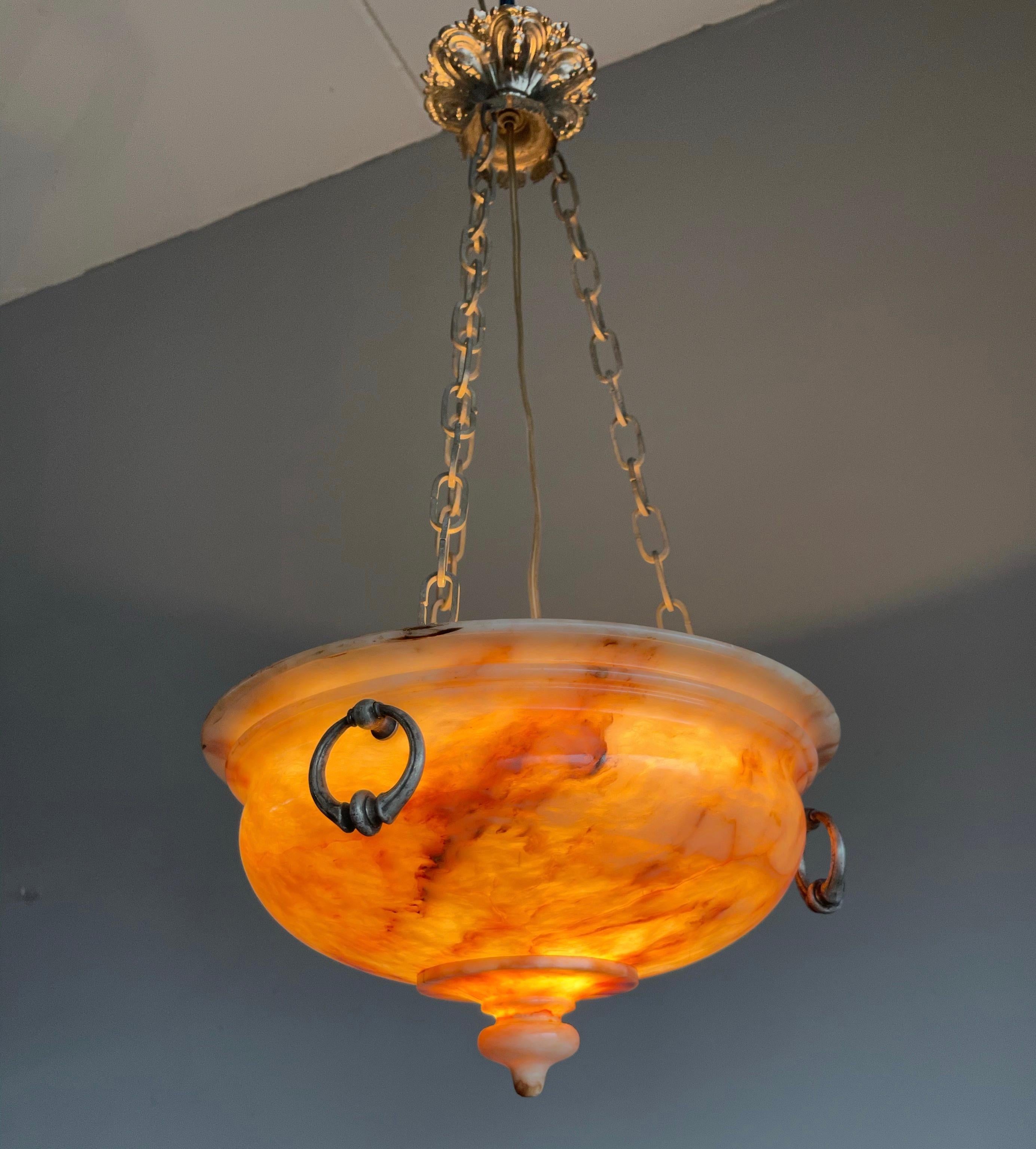Exceptional Shape Koi Color Neoclassical Style Alabaster Pendant Light Fixture For Sale 4