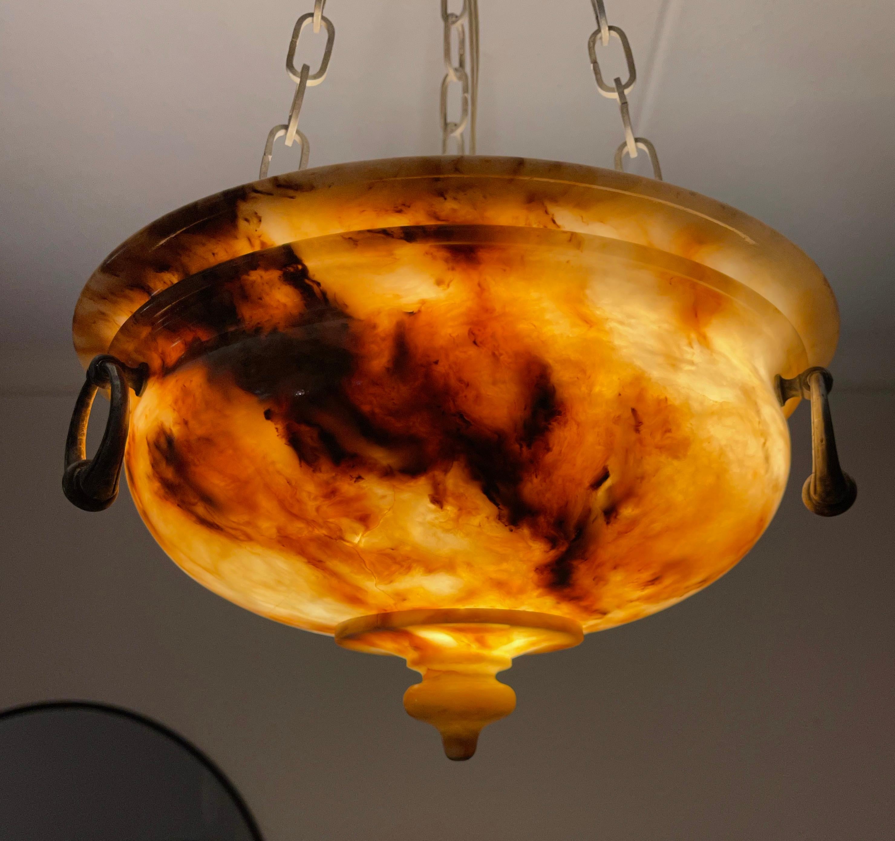 Exceptional Shape Koi Color Neoclassical Style Alabaster Pendant Light Fixture For Sale 5