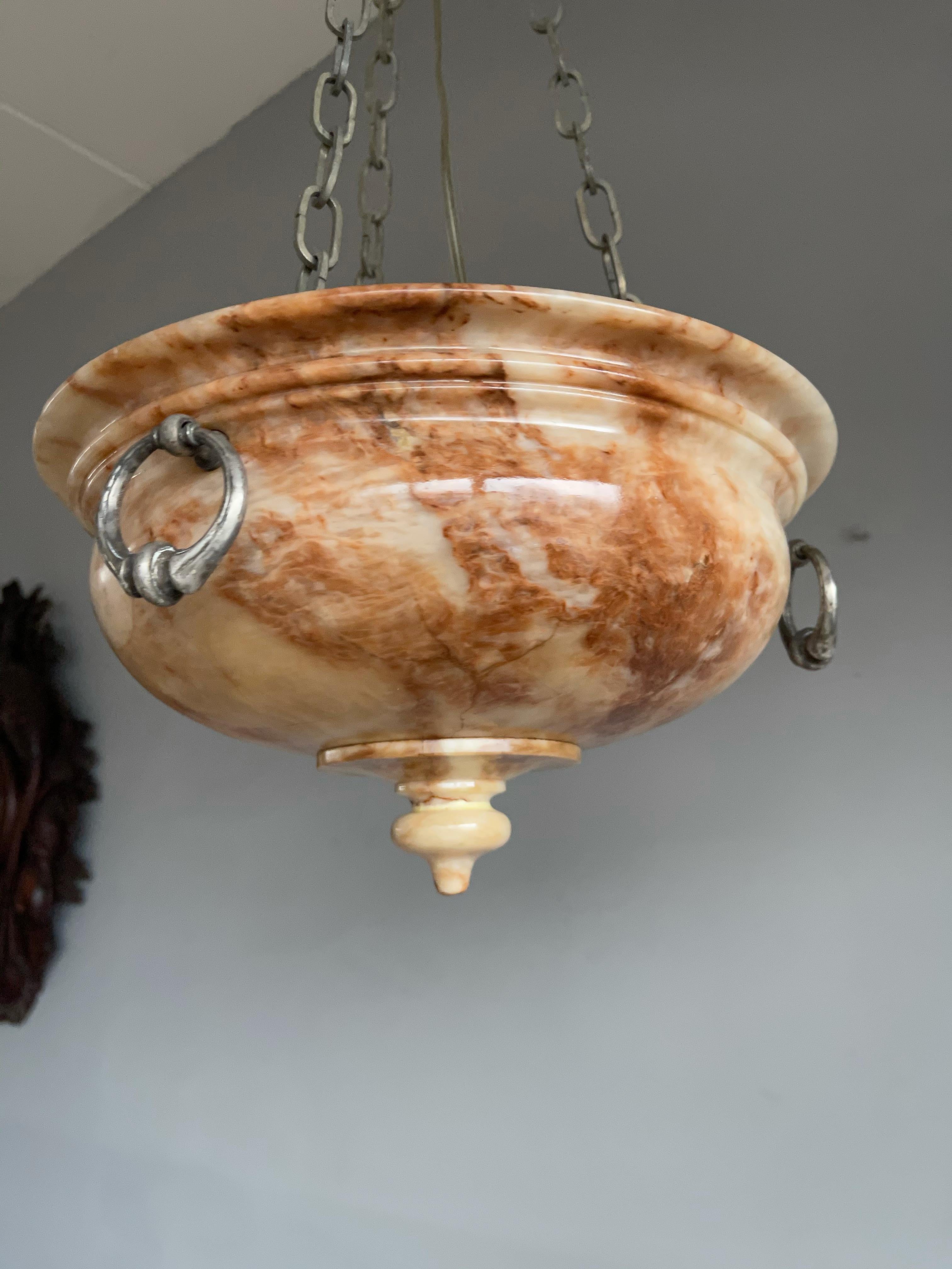 Exceptional Shape Koi Color Neoclassical Style Alabaster Pendant Light Fixture For Sale 6