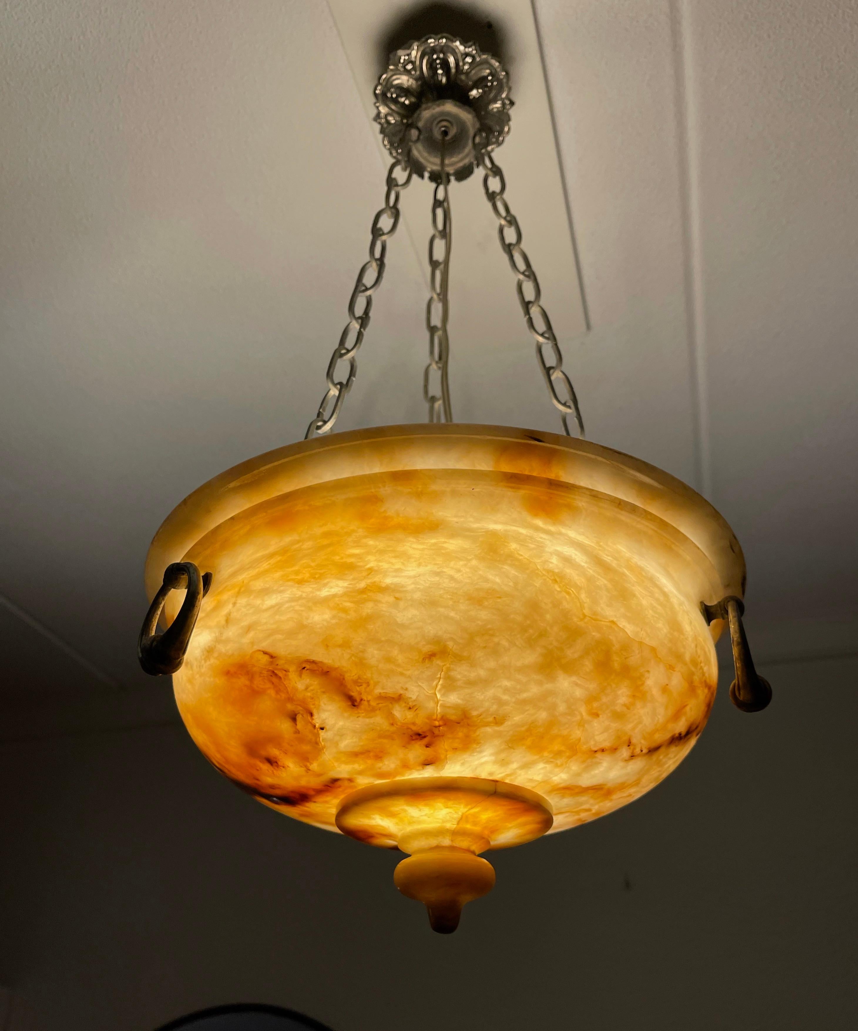 Exceptional Shape Koi Color Neoclassical Style Alabaster Pendant Light Fixture For Sale 8
