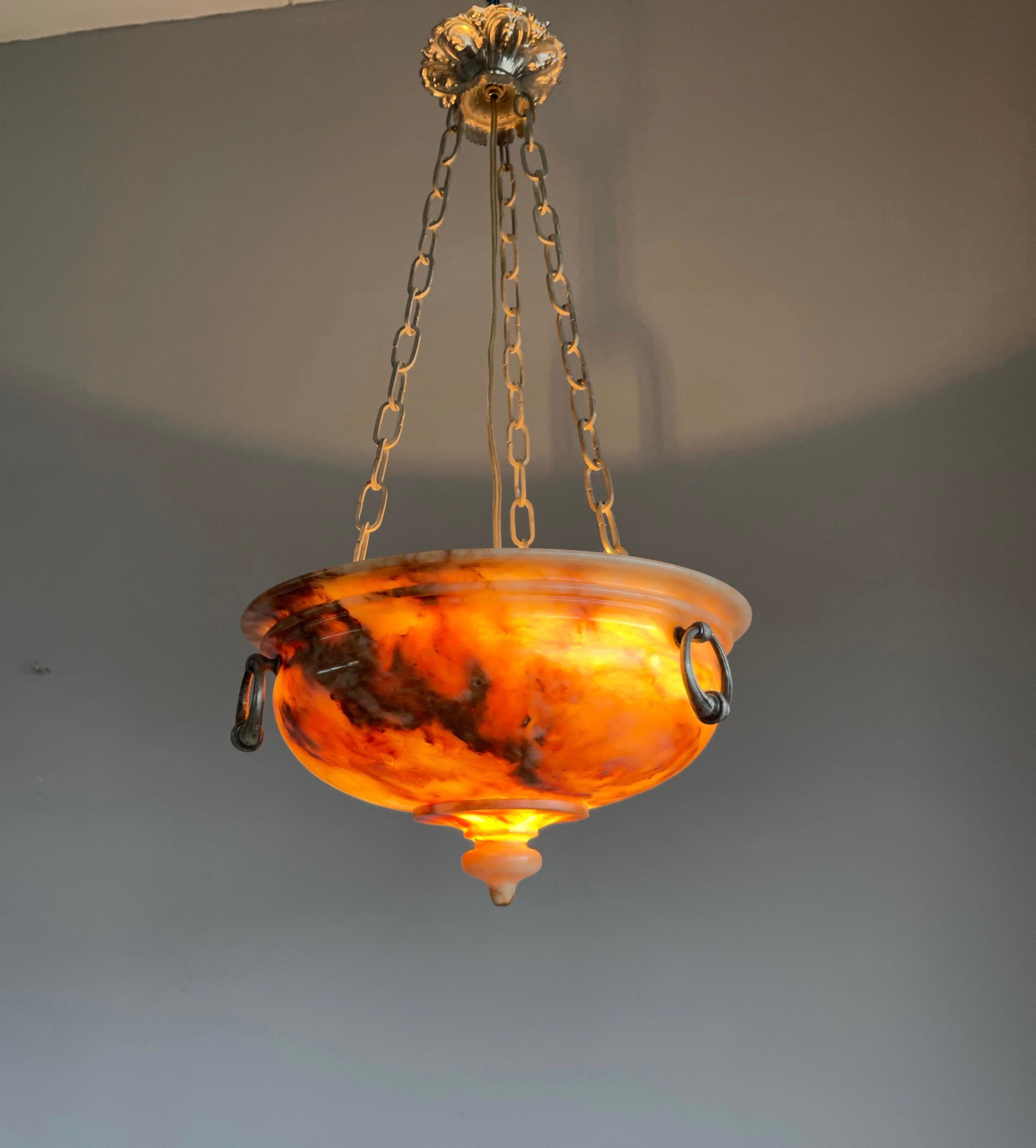 Exceptional Shape Koi Color Neoclassical Style Alabaster Pendant Light Fixture For Sale 12