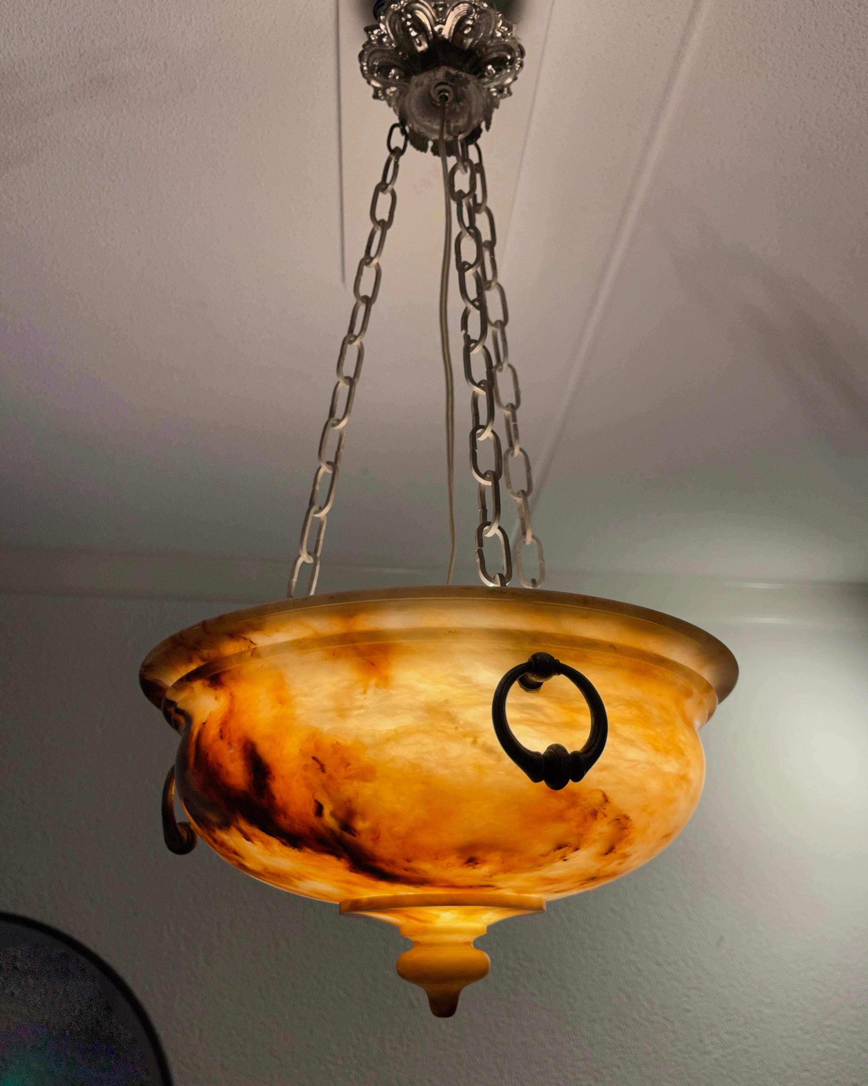 Neoclassical Revival Exceptional Shape Koi Color Neoclassical Style Alabaster Pendant Light Fixture For Sale