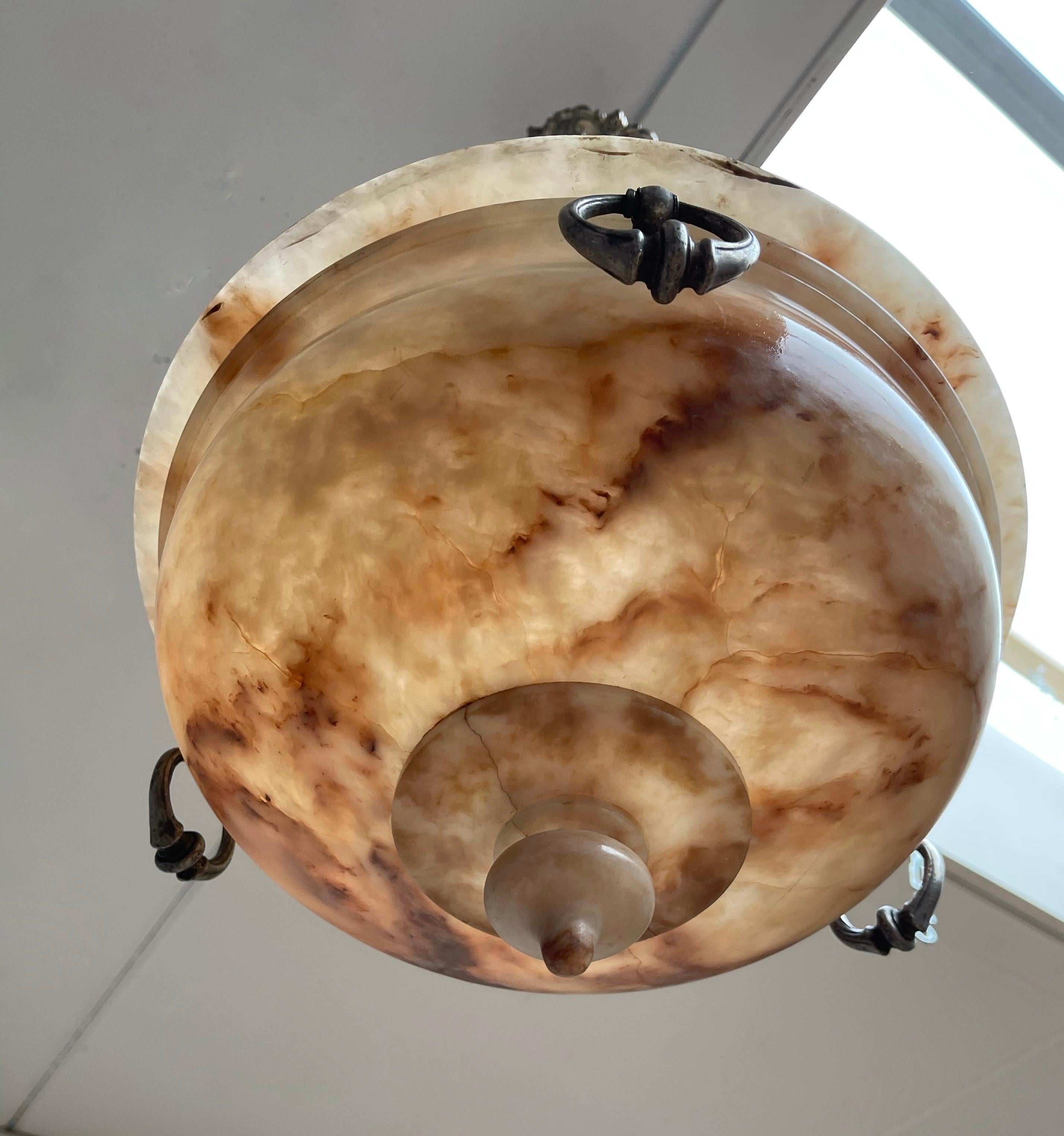 Italian Exceptional Shape Koi Color Neoclassical Style Alabaster Pendant Light Fixture For Sale